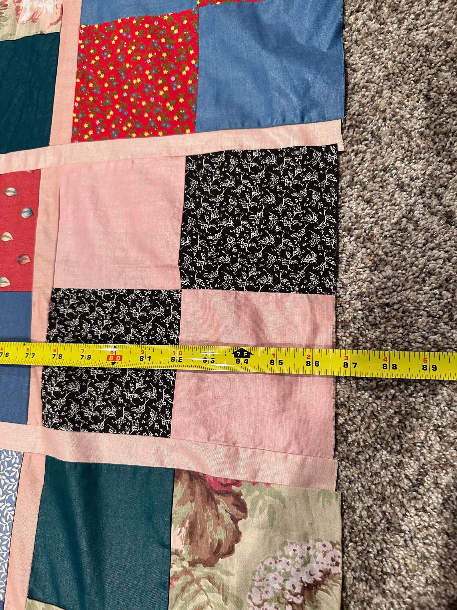 Vintage Multi-Color Pink Queen Quilt Top - 2