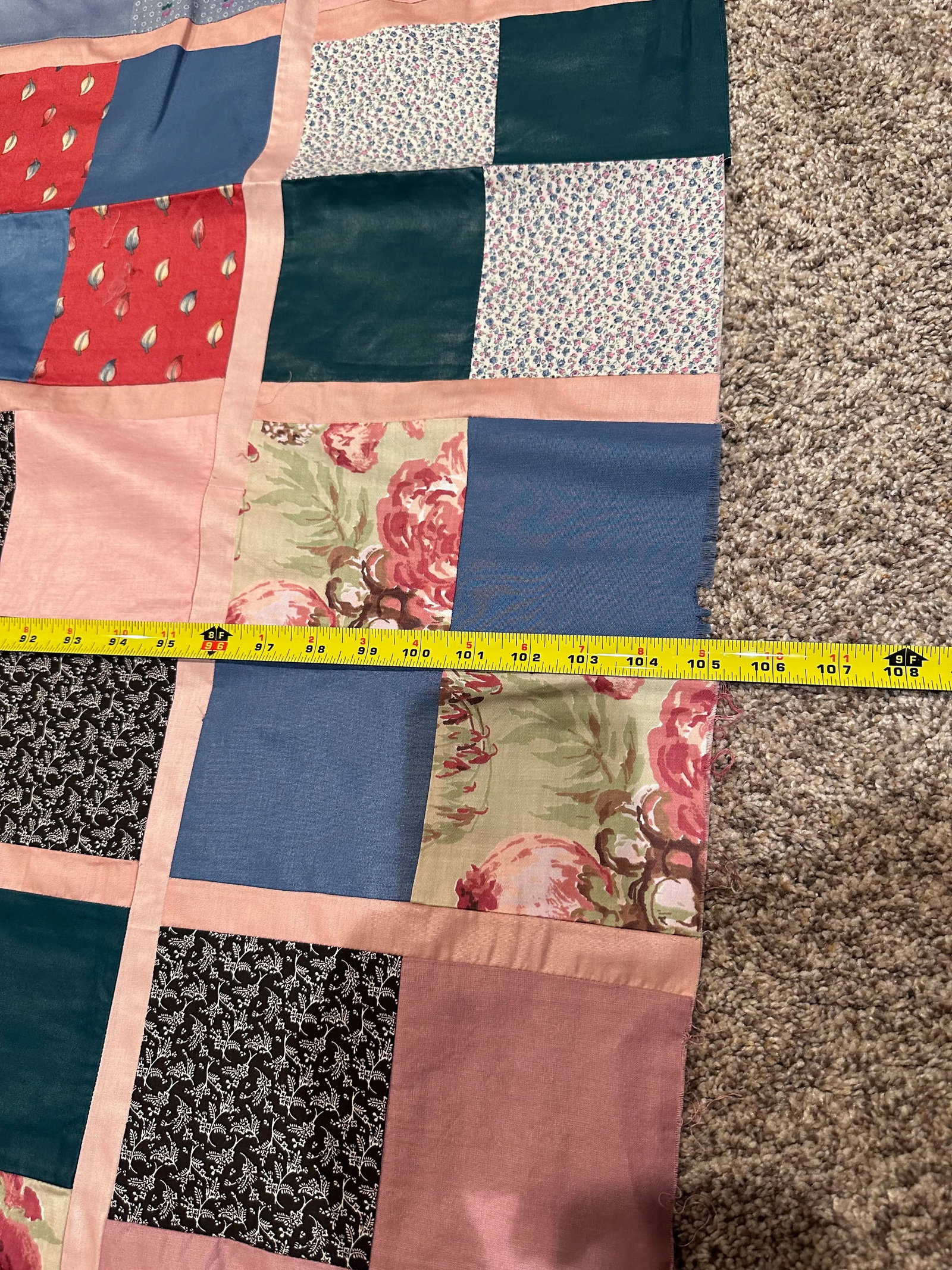 Vintage Multi-Color Pink Queen Quilt Top - 3