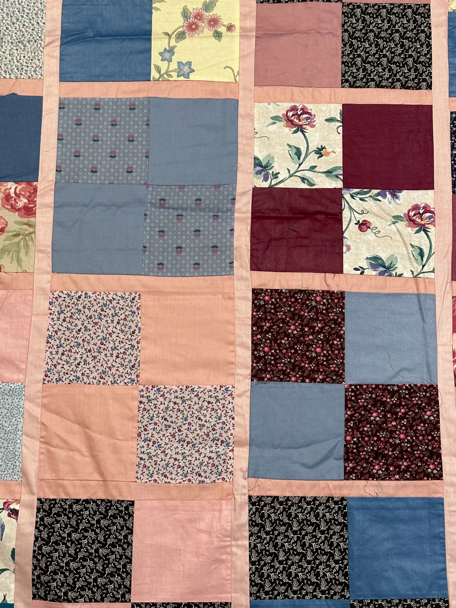 Vintage Multi-Color Pink Queen Quilt Top - 4