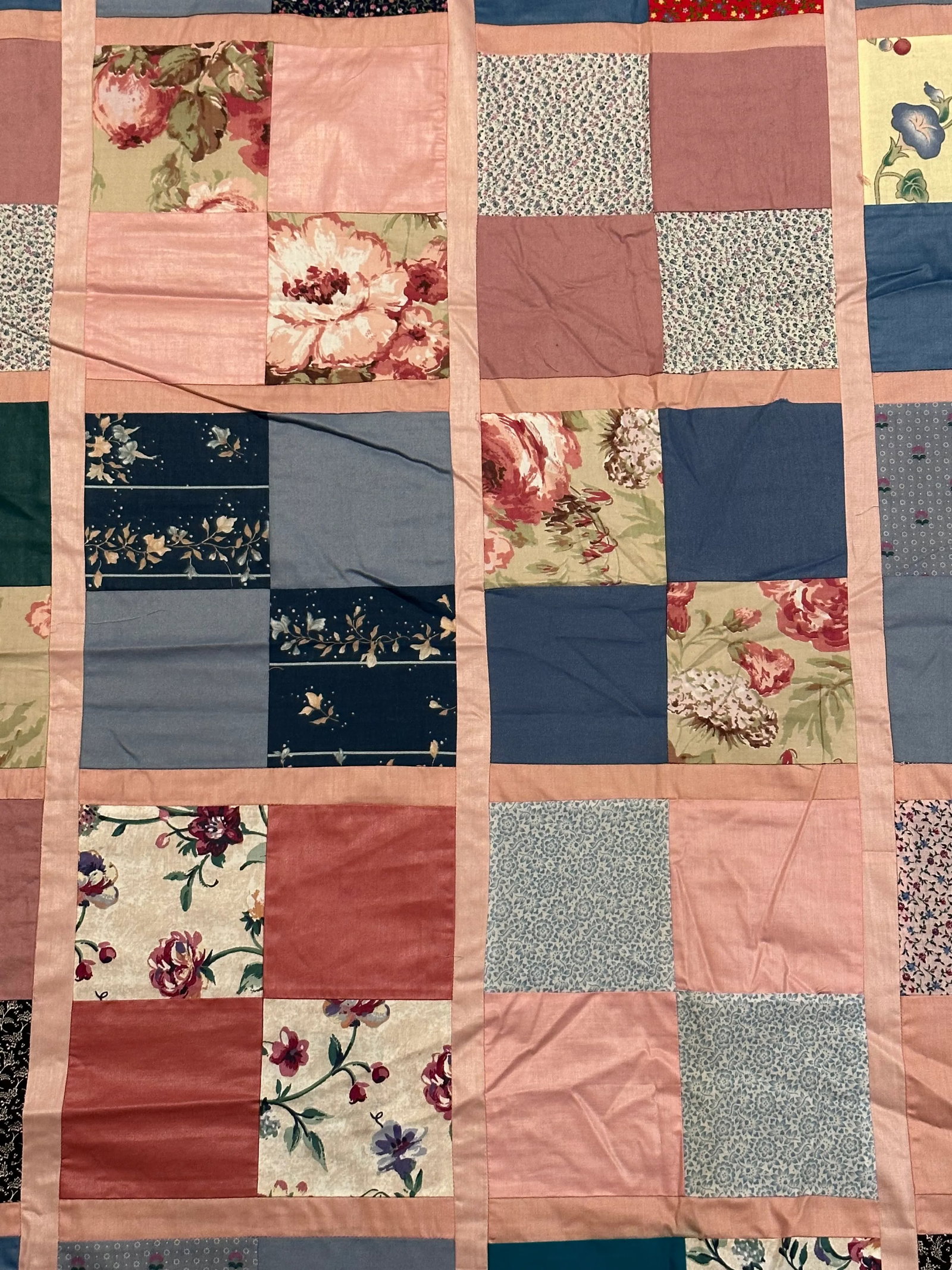 Vintage Multi-Color Pink Queen Quilt Top - 6