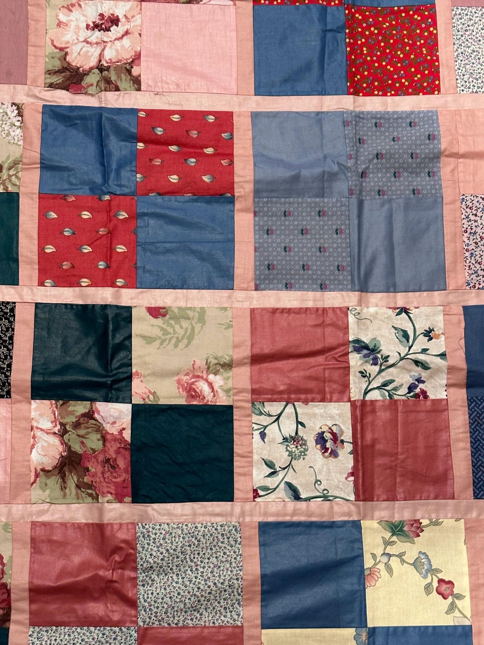 Vintage Multi-Color Pink Queen Quilt Top - 7