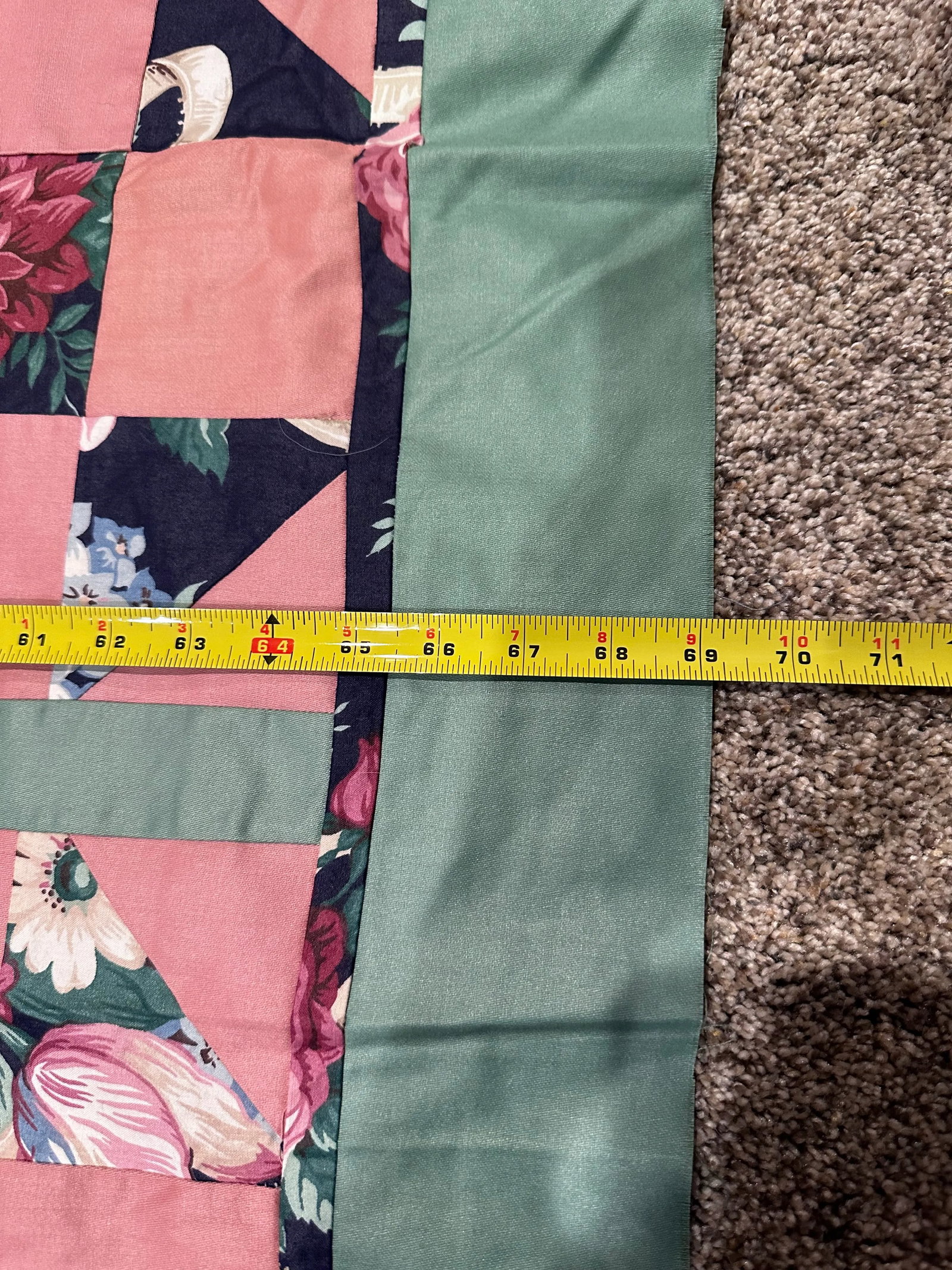 Vintage Mid 20th Century Cotton Sateen Polyester Throw Size Quilt Top - 3