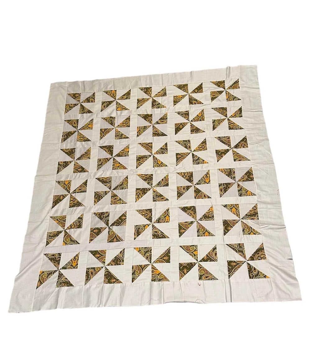 Vintage Mid 20th Century Throw Size Paisley Quilt Top - 7