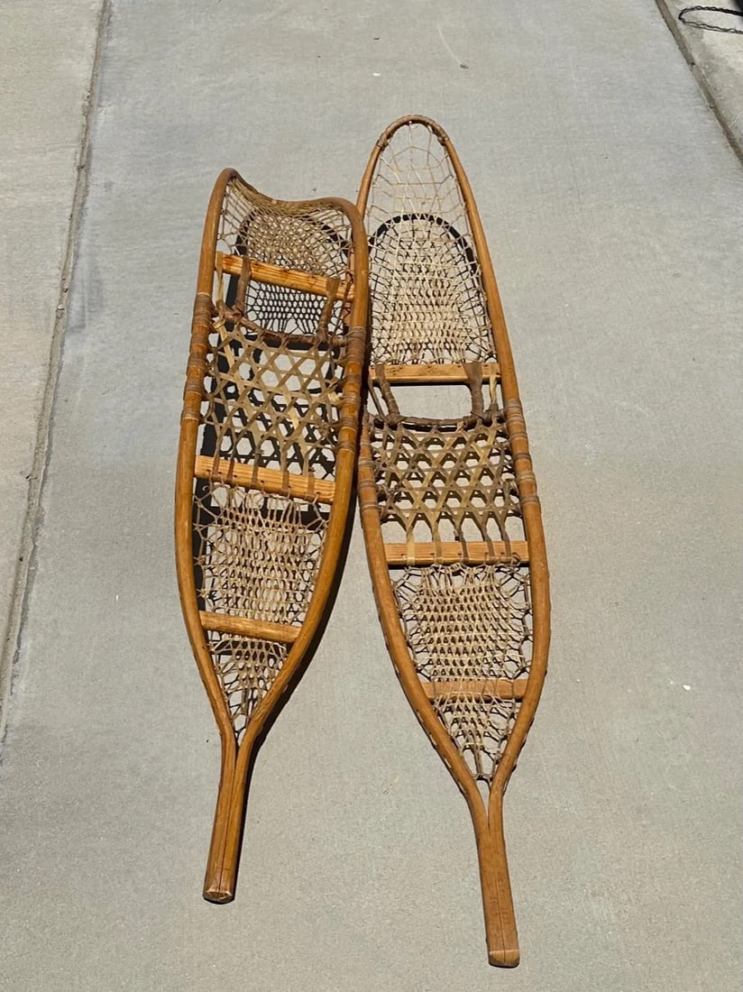 Vintage 1940's Wood Snow Shoes-A Pair - 4