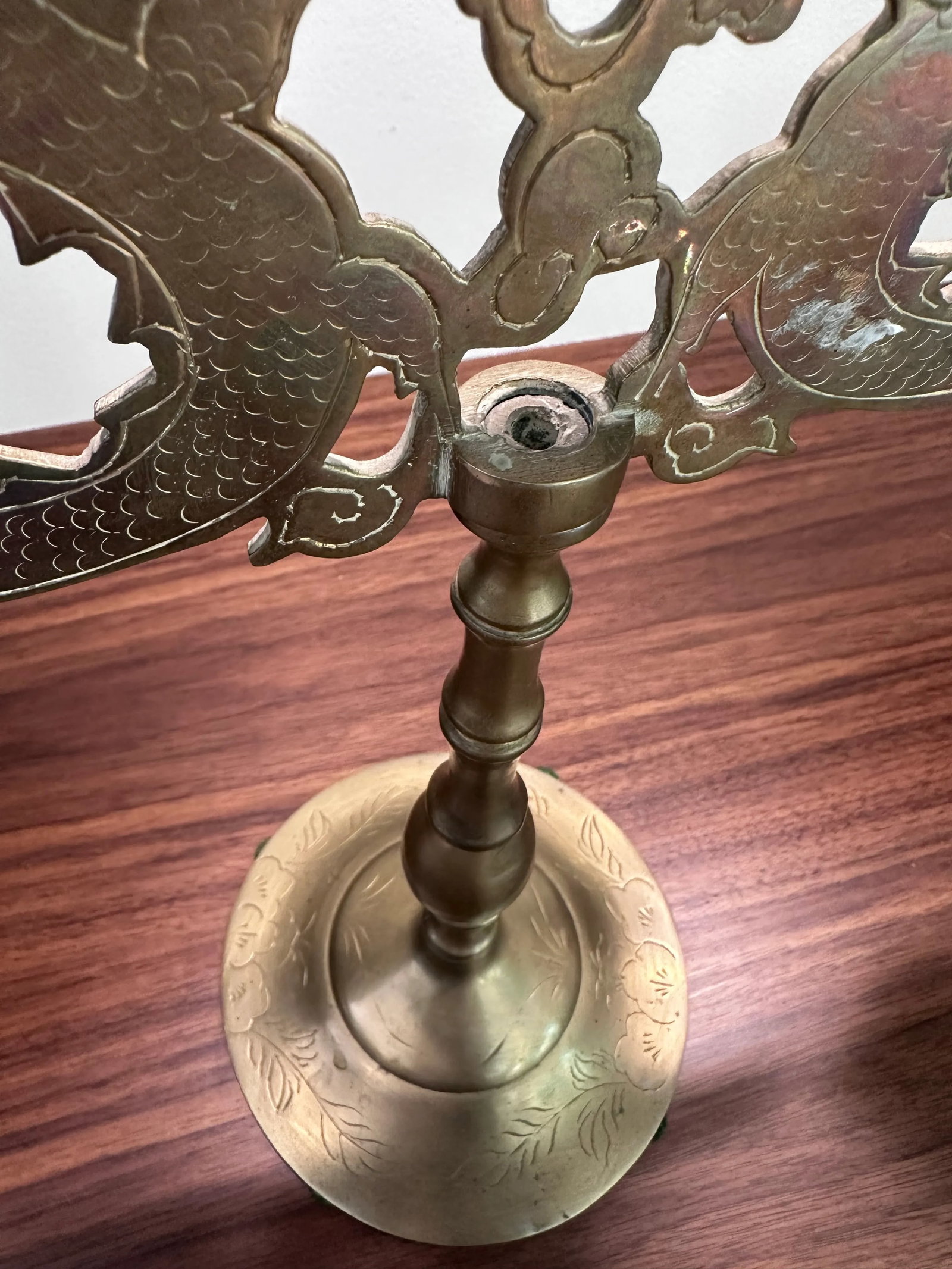 Vintage Chinoiserie Dragon Brass Candelabra Table Top 5 Cup Candlestick Holders - 11