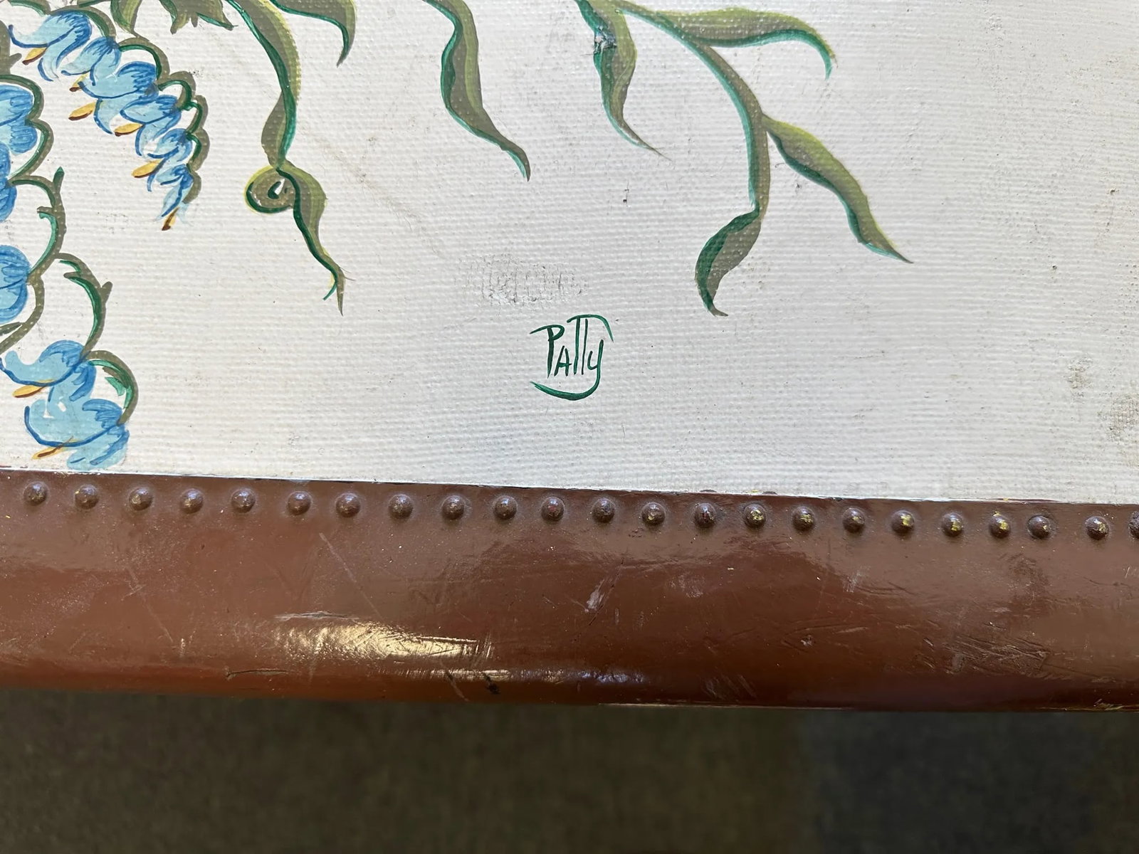 Vintage 1920's Hand Painted Floral Steamer Trunk - 5