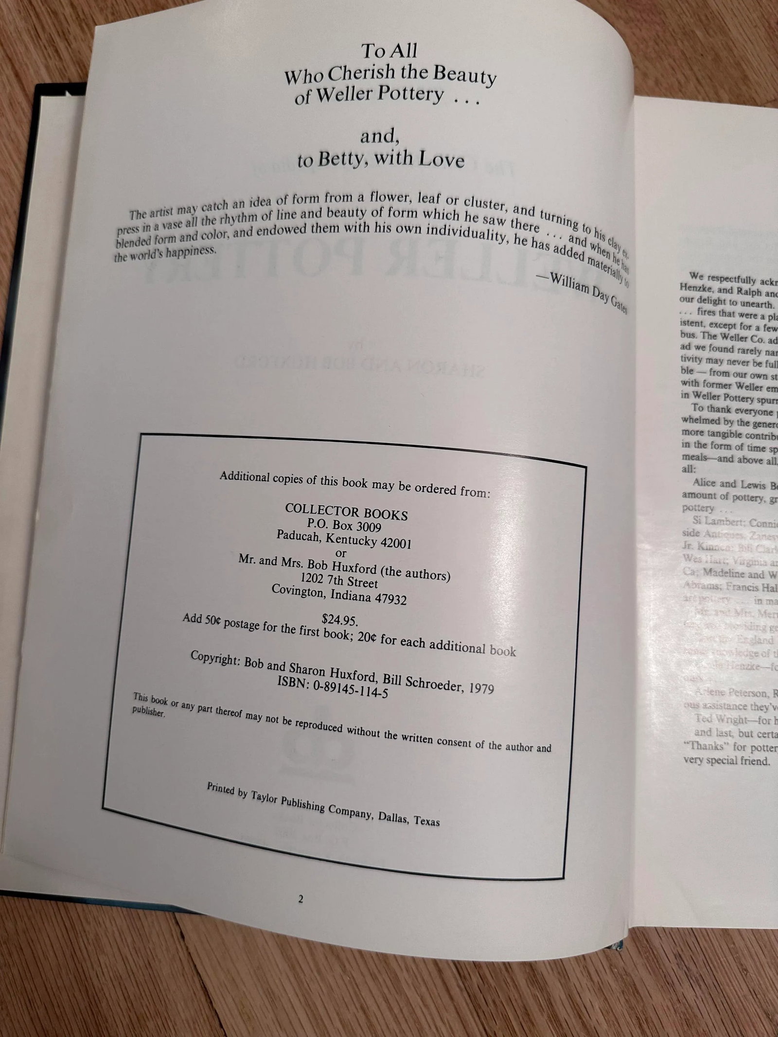 The Collectors Encyclopedia of Weller Pottery Hardcover Book 1979 - 2