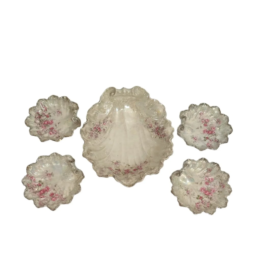 Antique Sea Shell Serving Bowl Set, Germany- 5 Pieces - 13