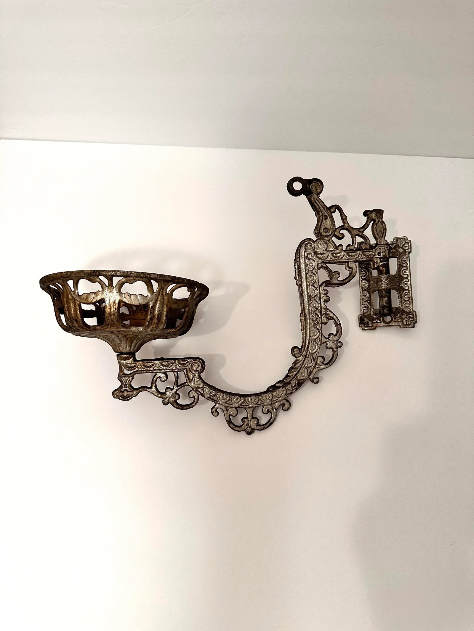 Antique Cast Iron Wall Candle Sconce With Bracket - 4
