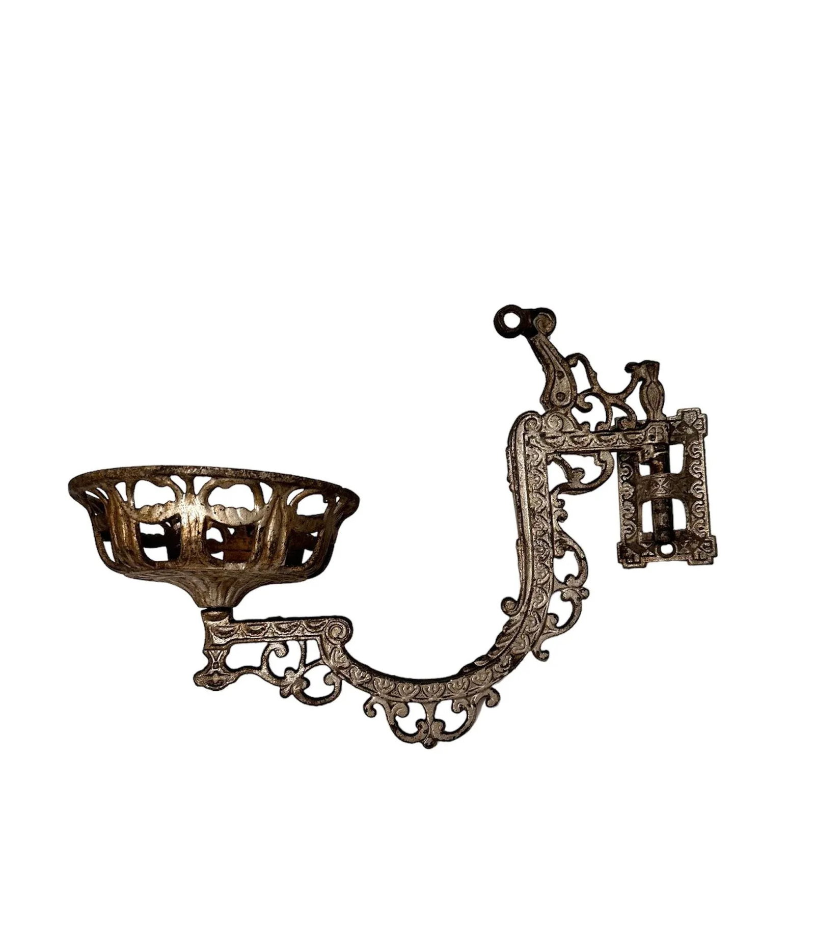 Antique Cast Iron Wall Candle Sconce With Bracket - 6