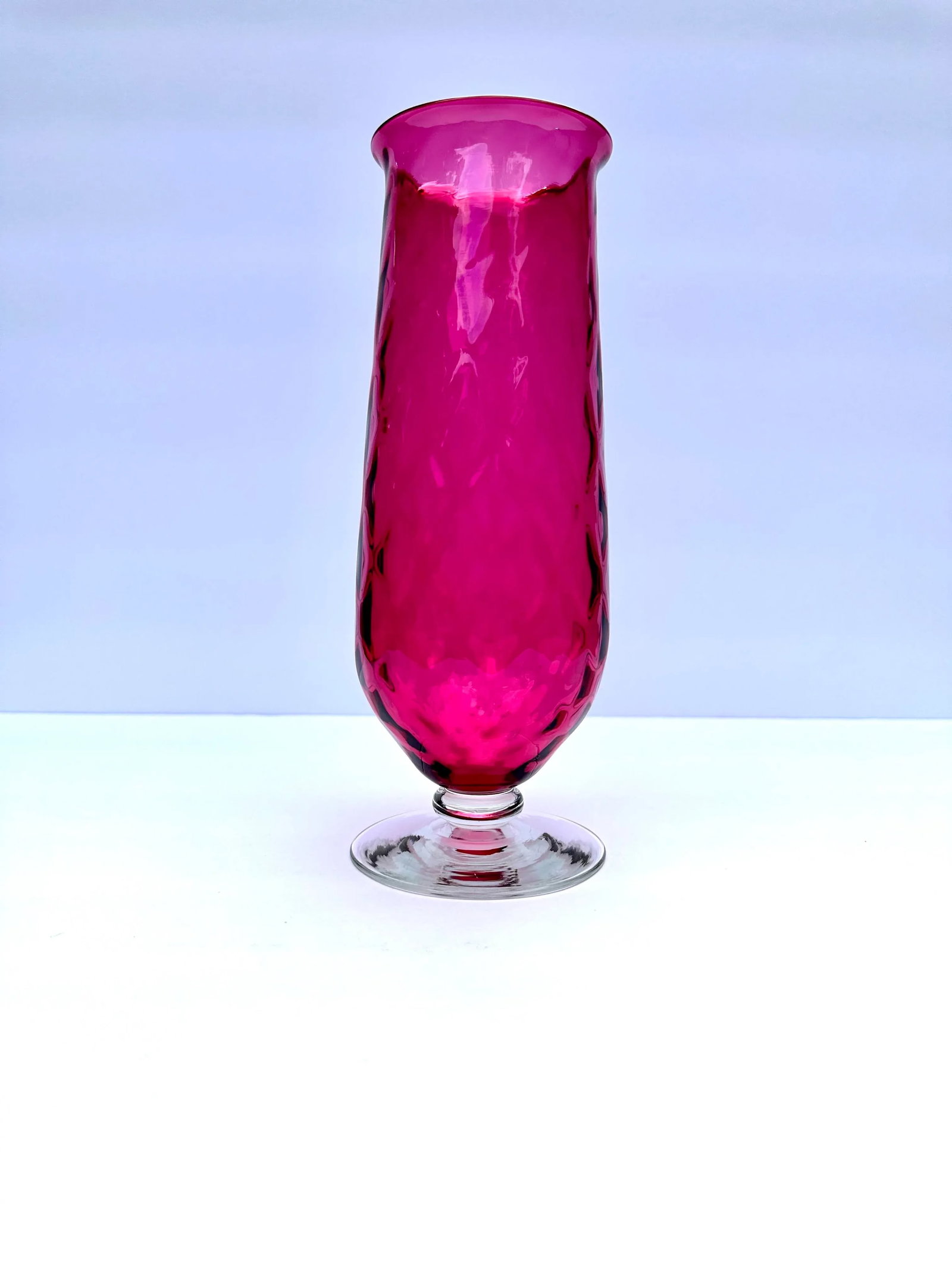 Mid 20th Century Spiral Optic Cranberry Twist Glass Vase - 4