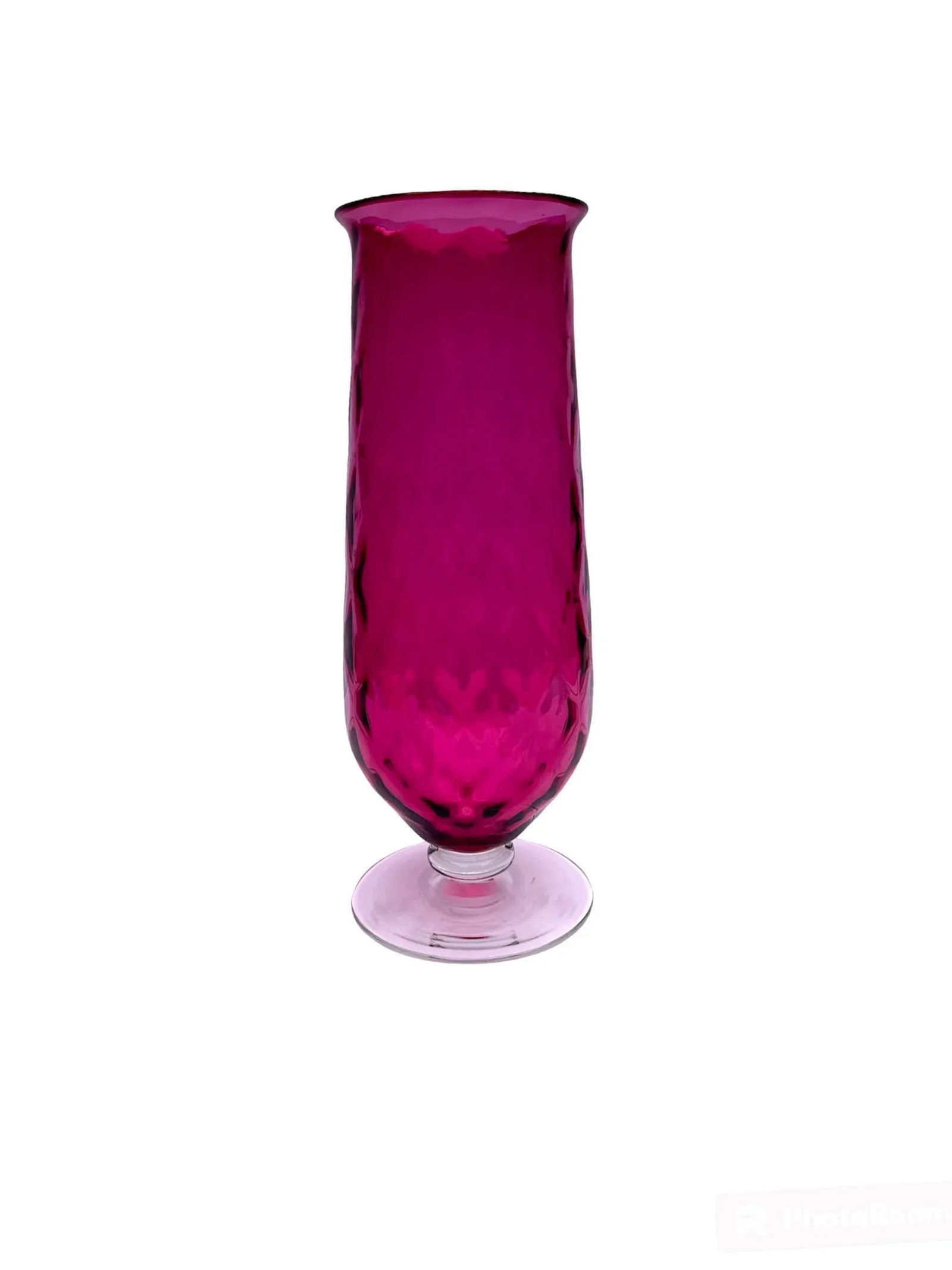 Mid 20th Century Spiral Optic Cranberry Twist Glass Vase - 8