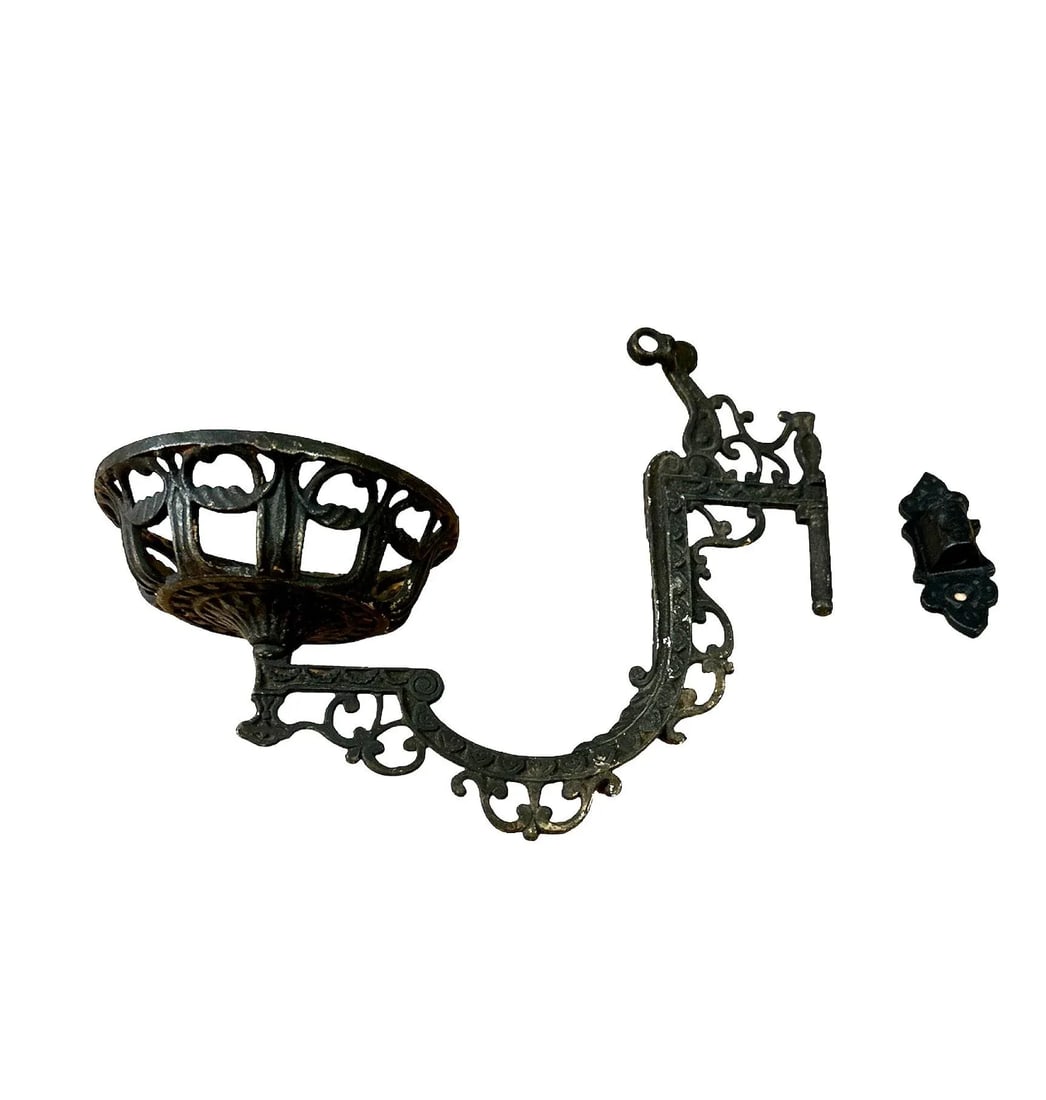 Antique Cast Iron Wall Sconce Candle Holder and Bracket - 6