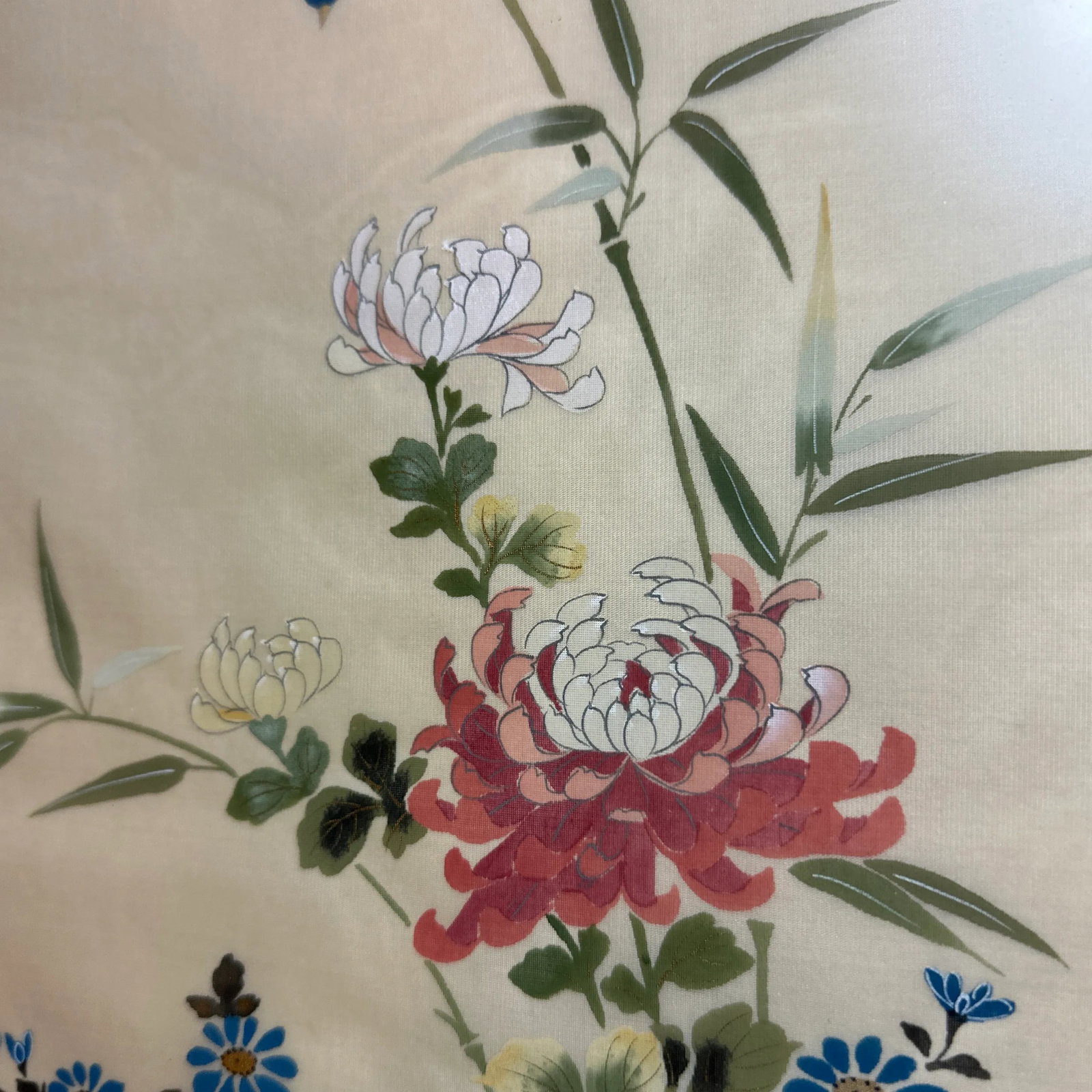 Vintage 1978 Japan Bird Painting on Silk Faux Bamboo Frame - 5