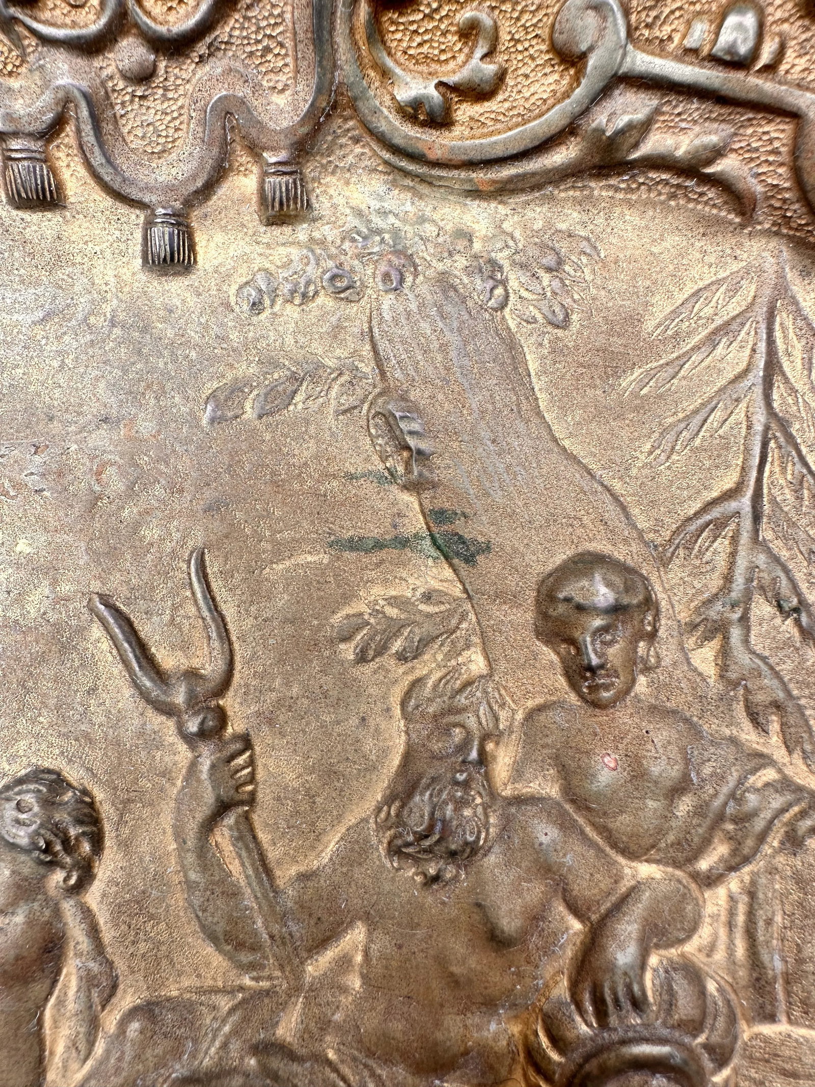 Oval Brass Tone Metal Poseidon Bas Relief Repousse Scene Wall Decor - 5