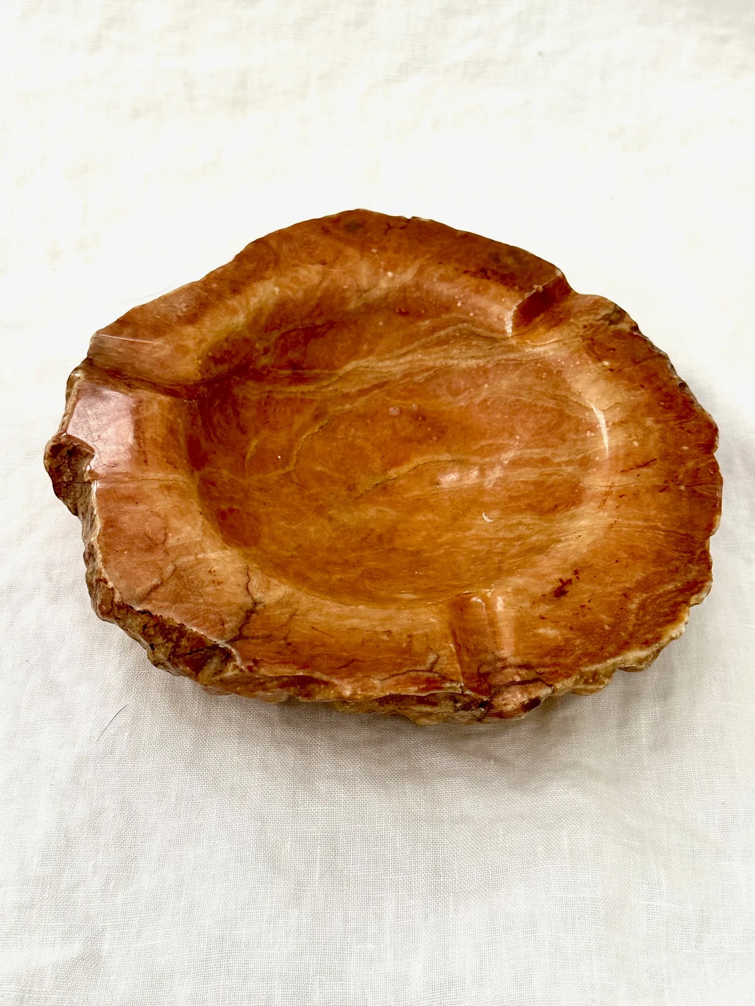 Vintage Alabaster Faux Petrified Wood Ashtray - 2