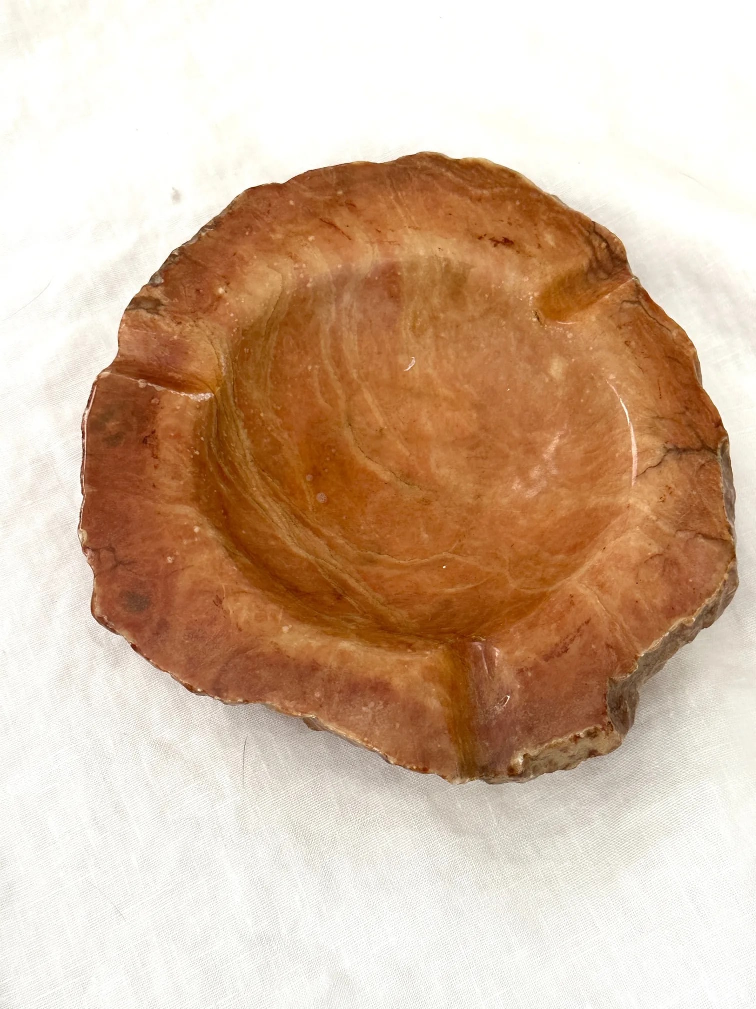 Vintage Alabaster Faux Petrified Wood Ashtray - 3