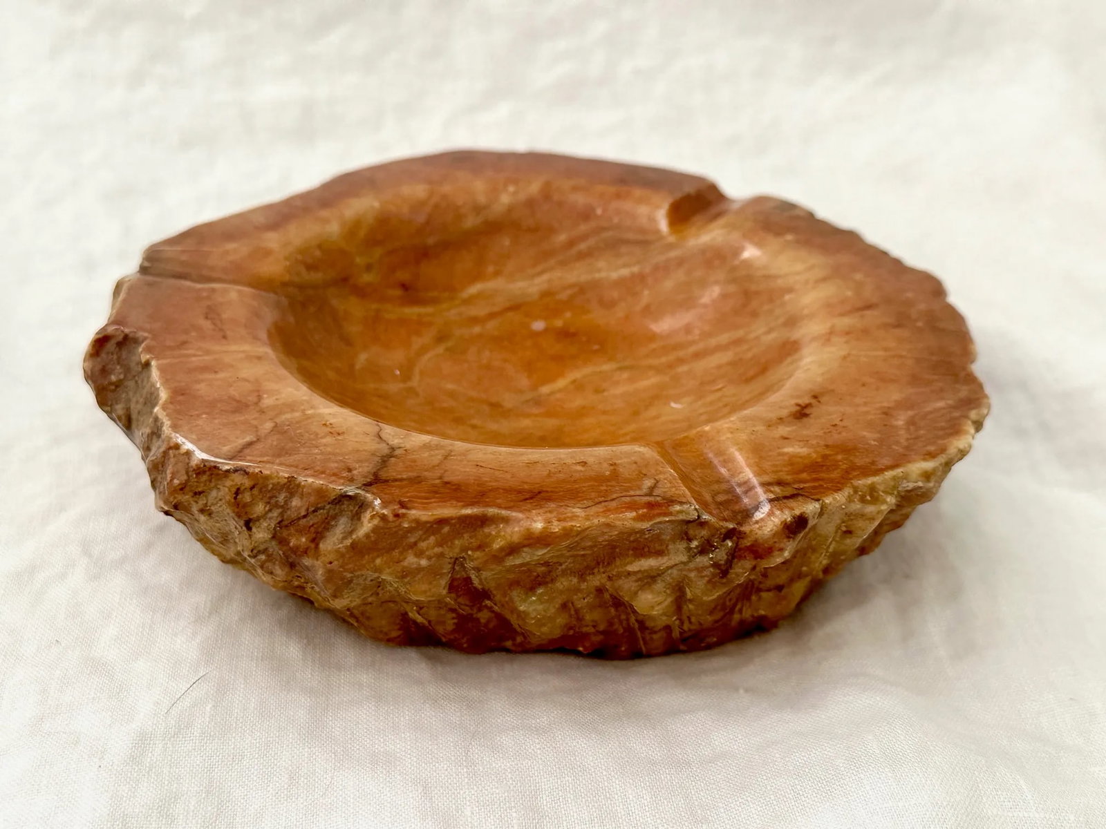 Vintage Alabaster Faux Petrified Wood Ashtray - 7