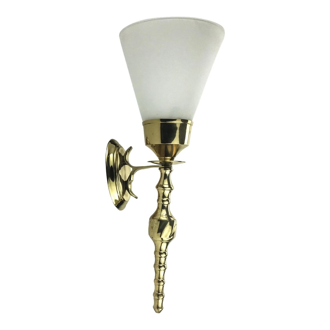 MCM Brass Wall Candle Sconce: This cool cone shaped wall sconce holds one candle and will add wonderful ambiance to your interior. The shade is easily removable for cleaning. Made in India for the best brass in the world!! Glass
