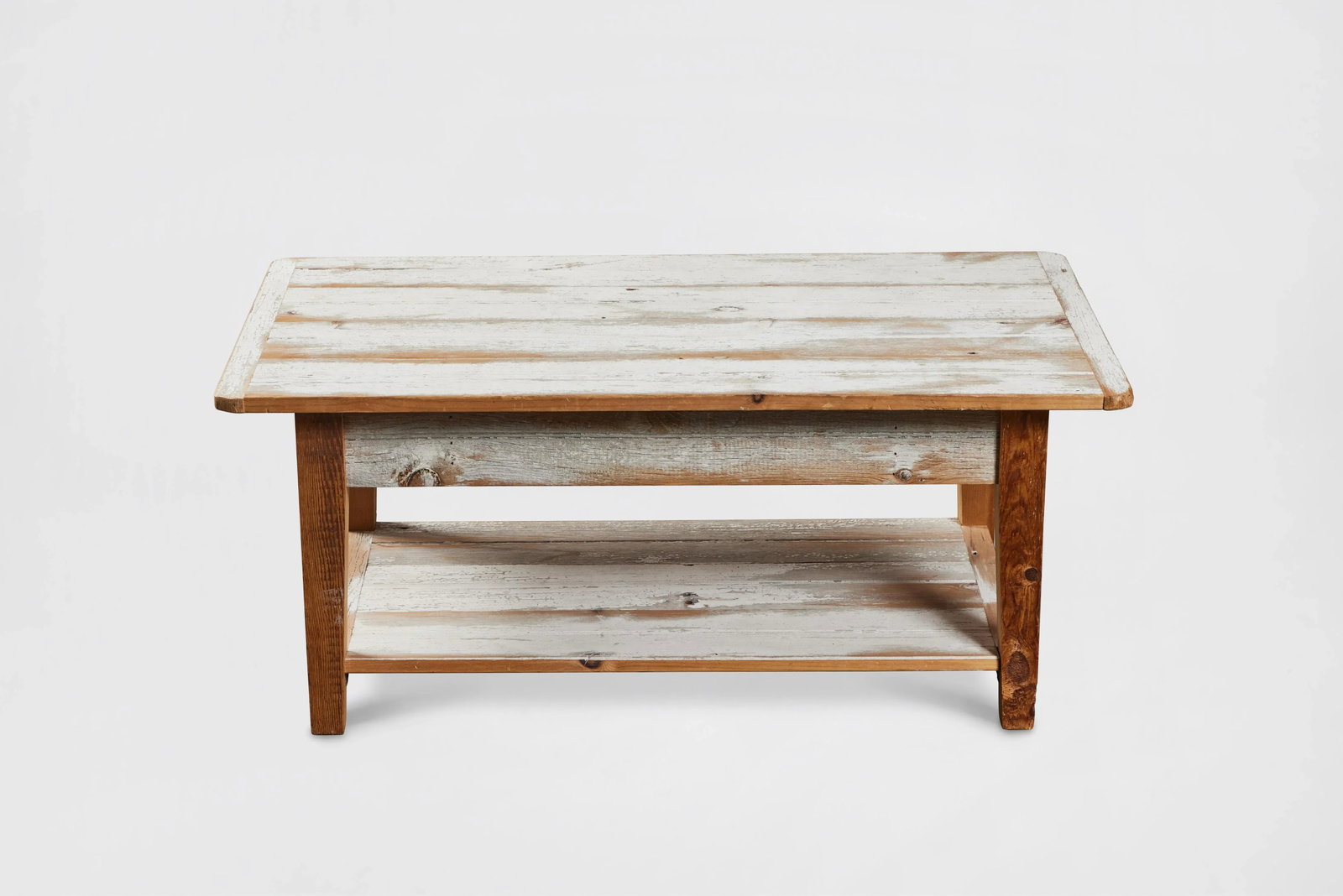Distressed-Painted White Oak Coffee Table - 2