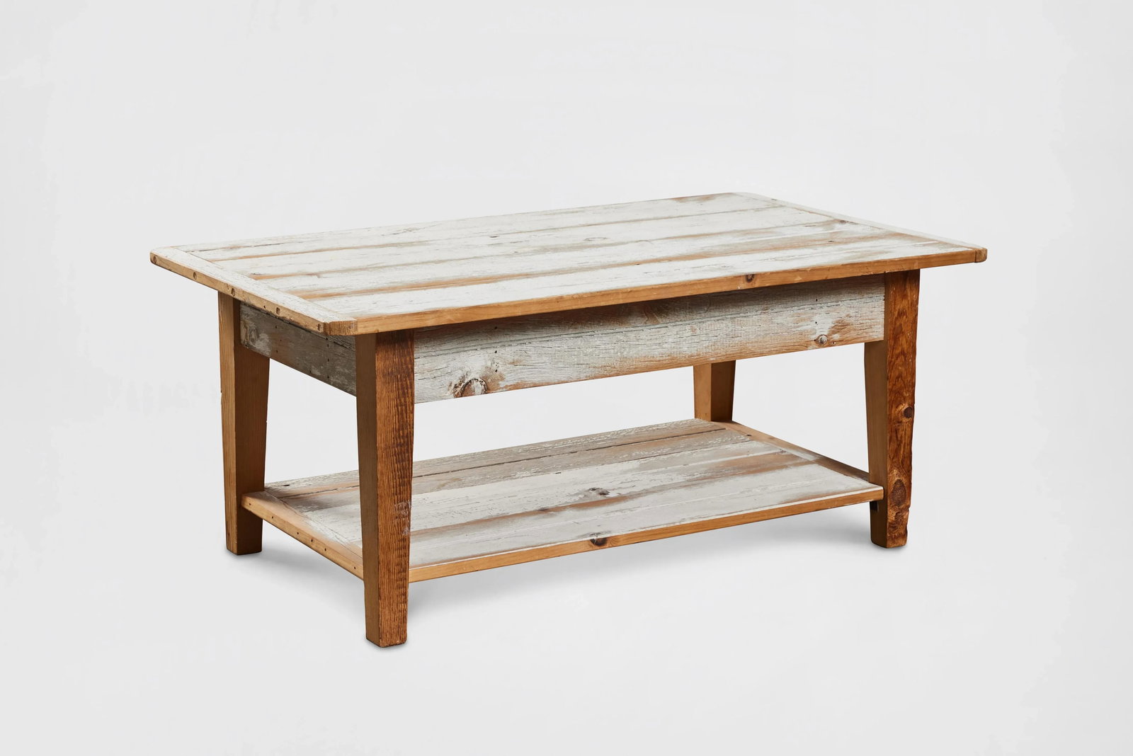 Distressed-Painted White Oak Coffee Table - 3
