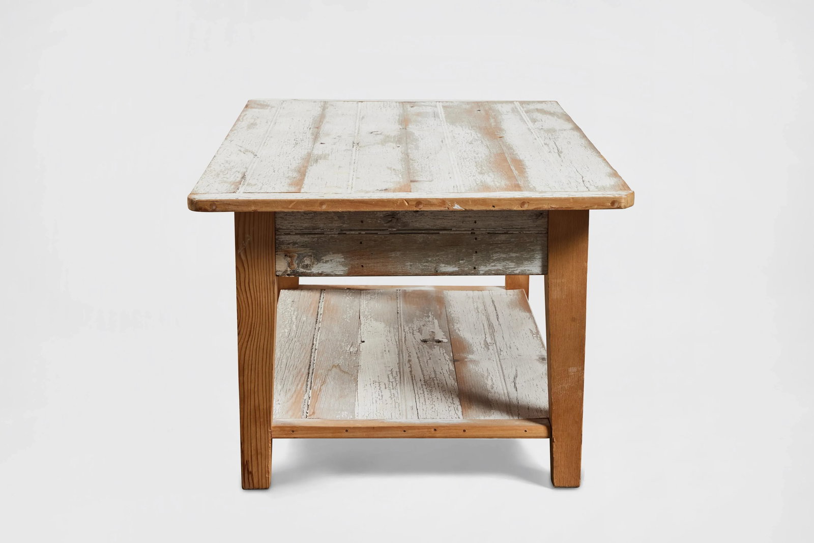 Distressed-Painted White Oak Coffee Table - 4