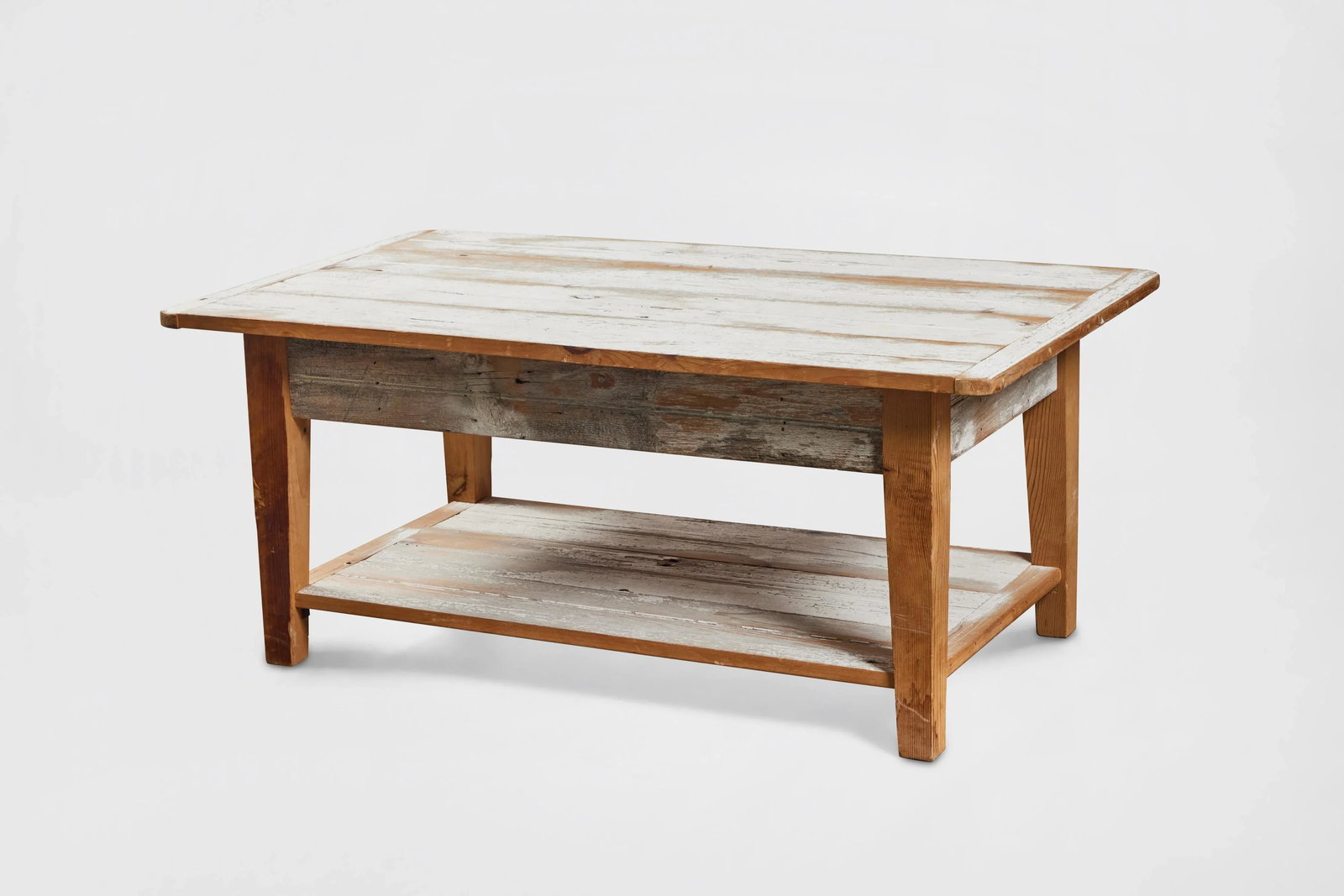 Distressed-Painted White Oak Coffee Table - 5