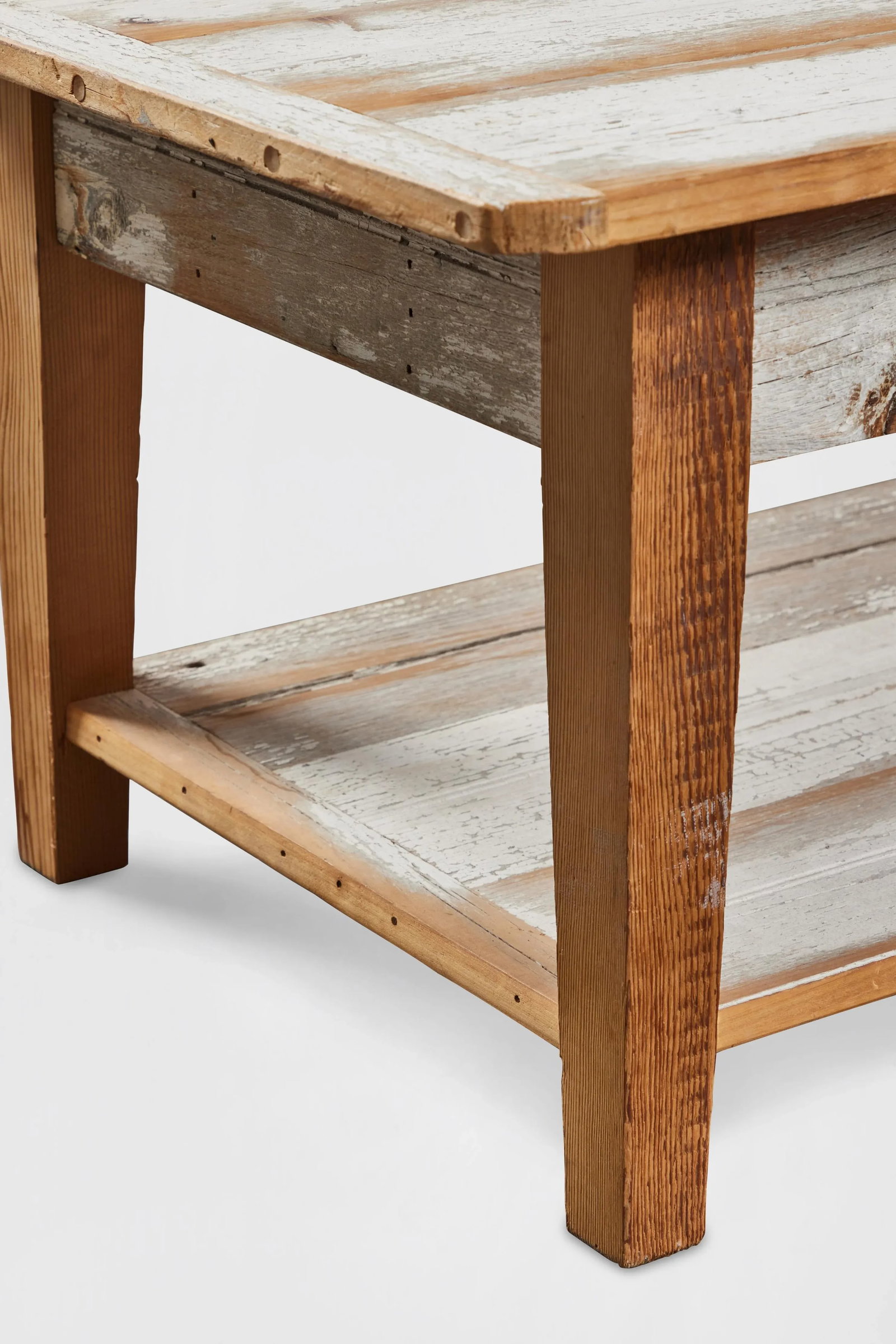 Distressed-Painted White Oak Coffee Table - 7