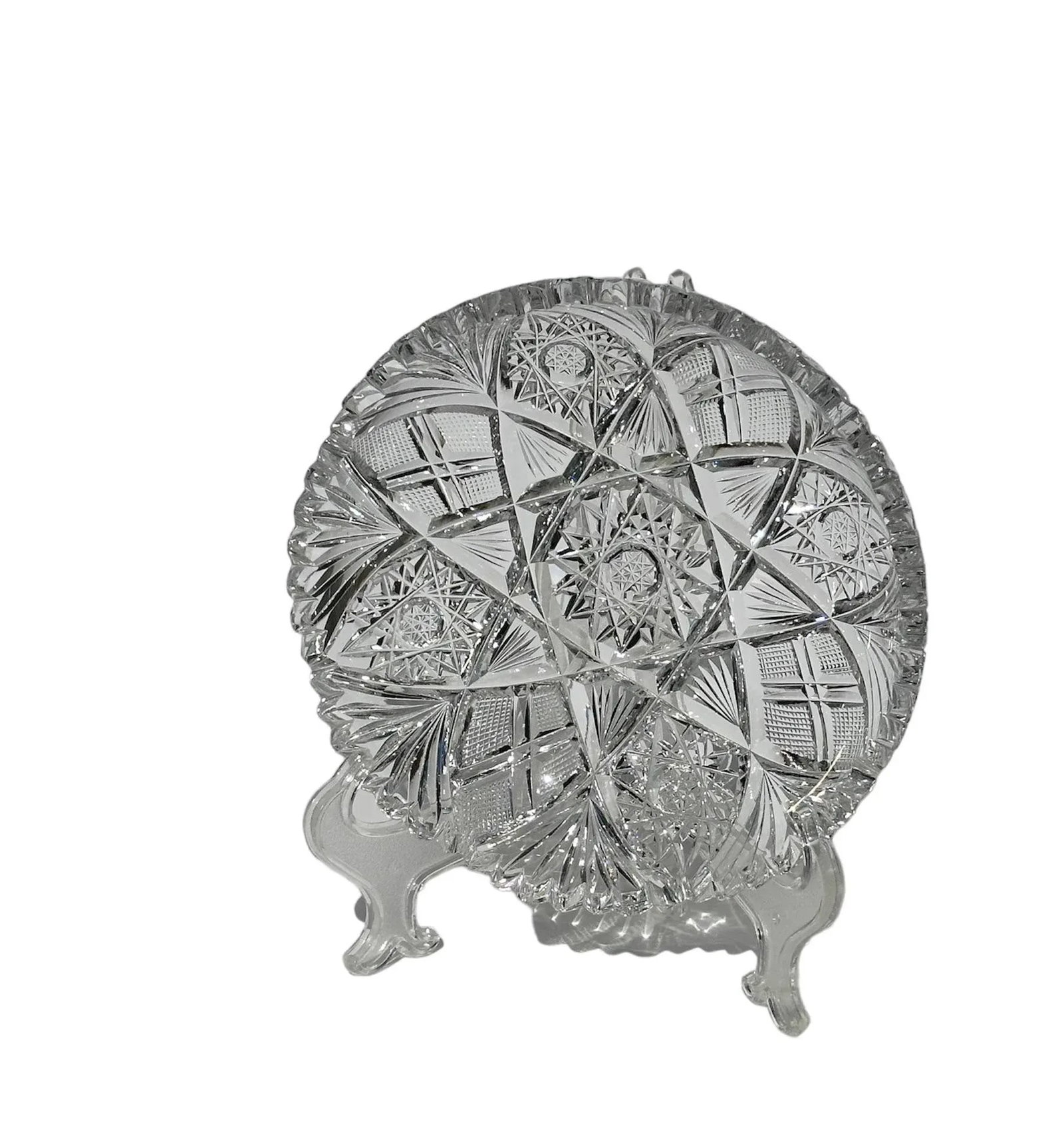 Antique American Brilliant Period Cut Crystal Bonbon Nappy Dish - 11