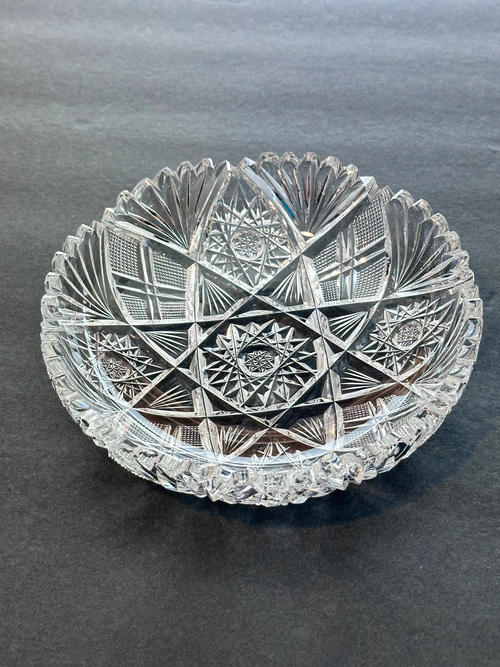 Antique American Brilliant Period Cut Crystal Bonbon Nappy Dish - 8