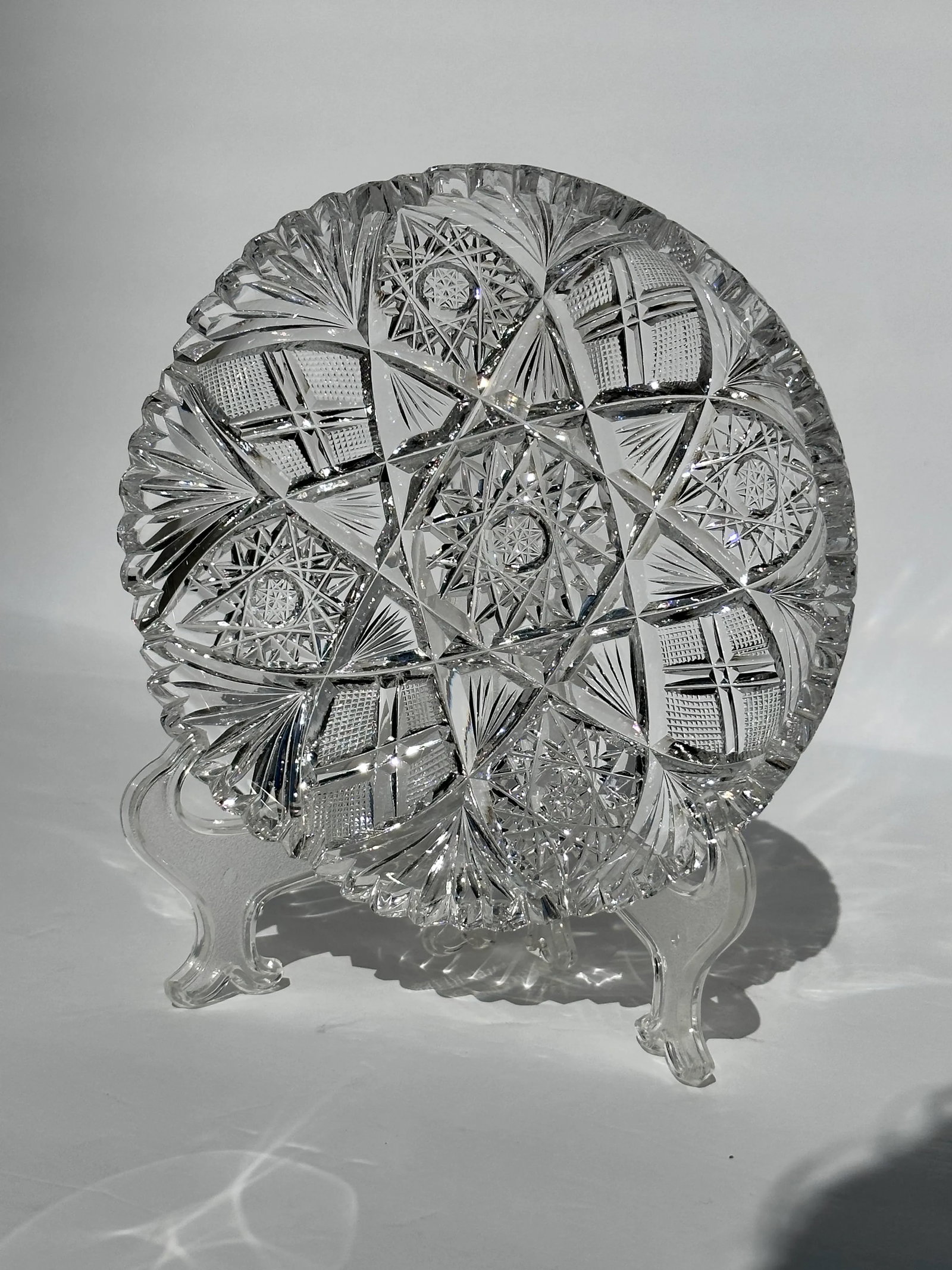 Antique American Brilliant Period Cut Crystal Bonbon Nappy Dish - 9