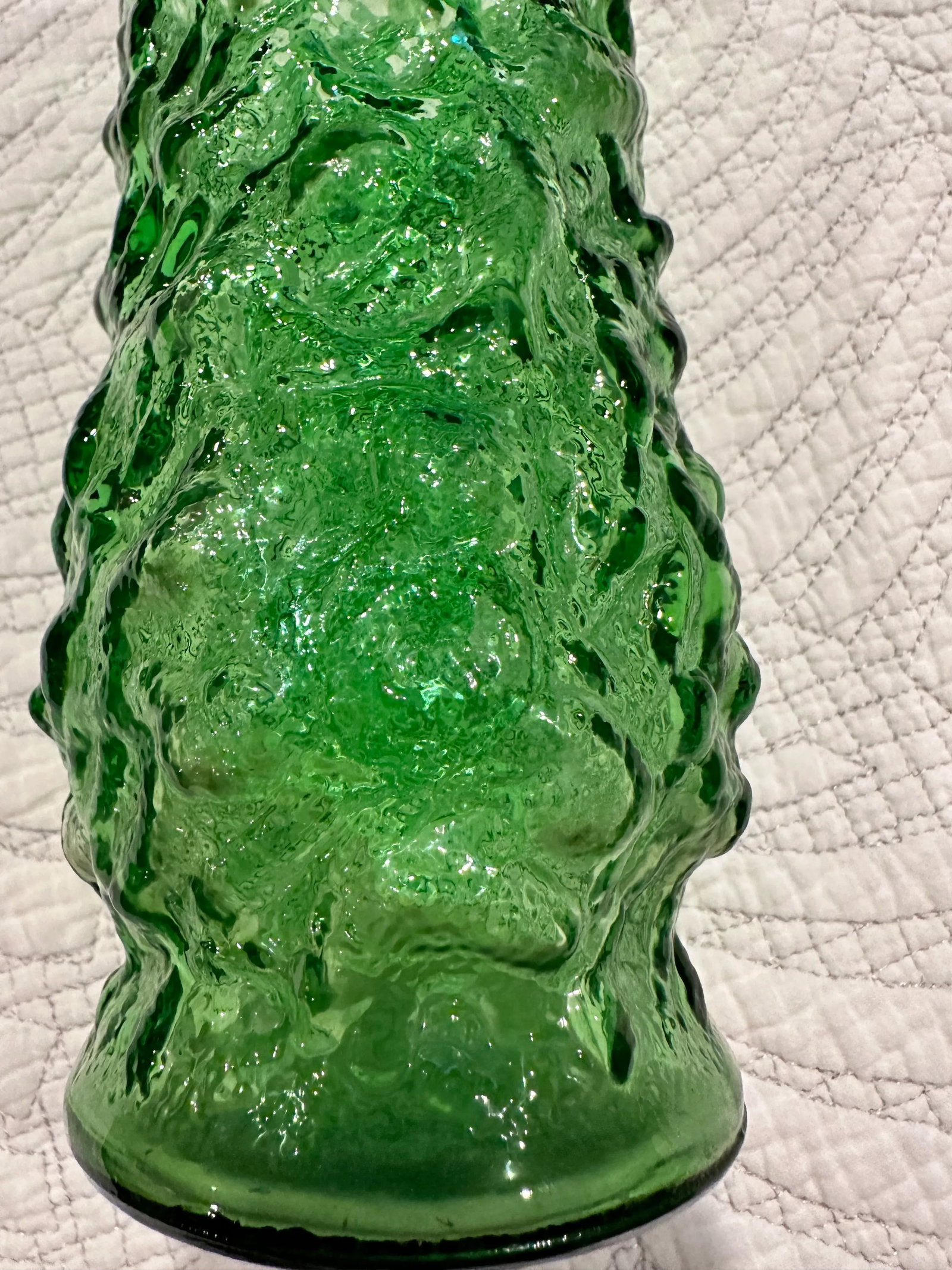Vintage Green Textured Glass Vase - 2
