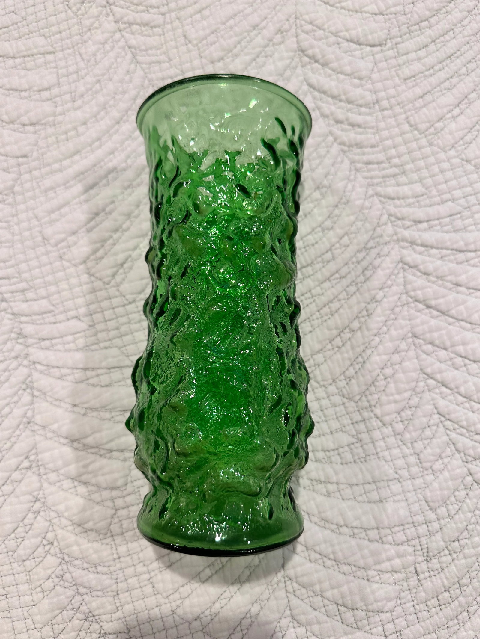 Vintage Green Textured Glass Vase - 3