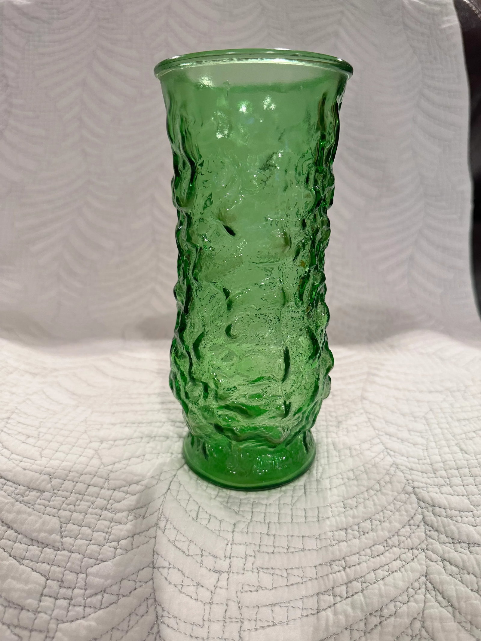Vintage Green Textured Glass Vase - 4