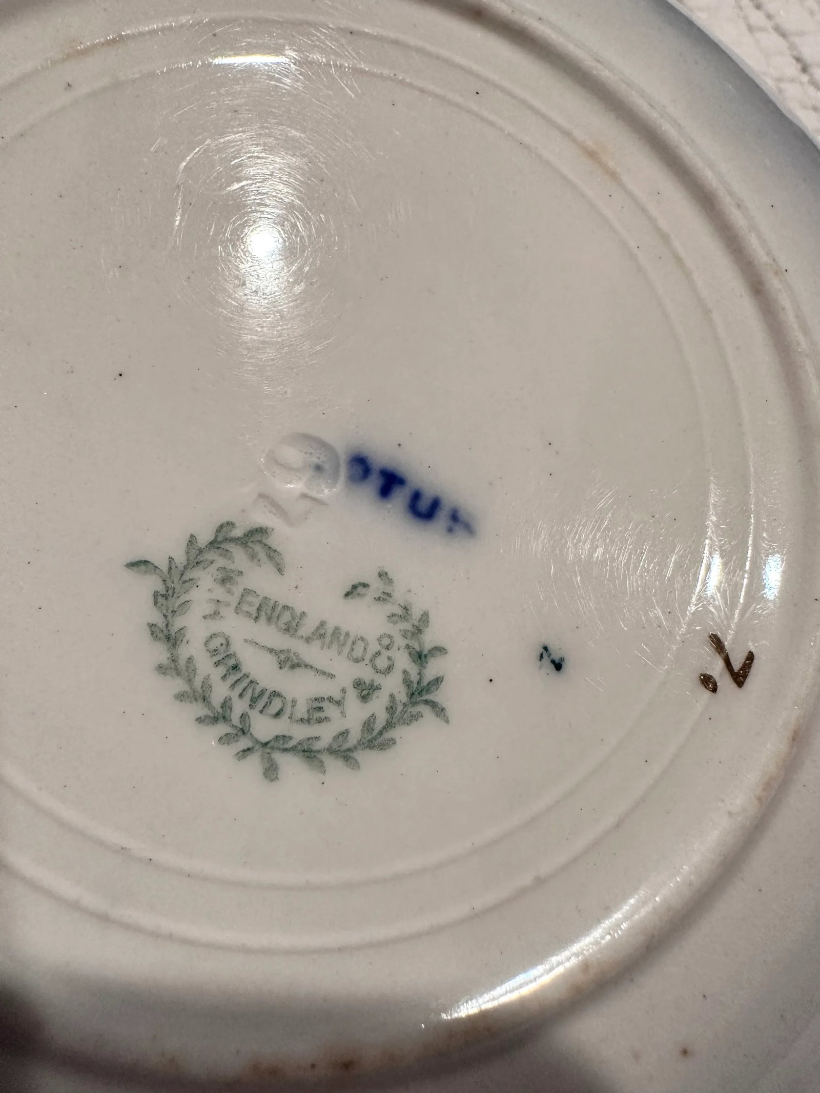 Antique Grindley Lotus Flow Blue Saucer, England - 3