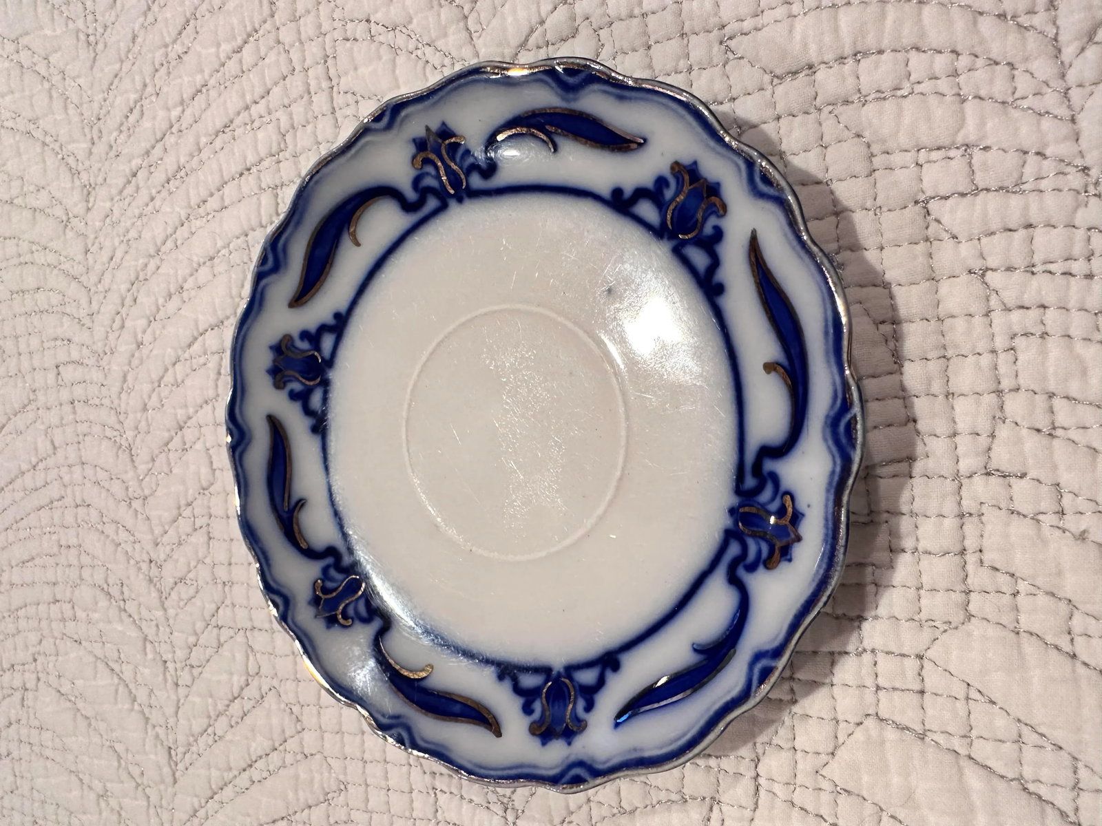 Antique Grindley Lotus Flow Blue Saucer, England - 5