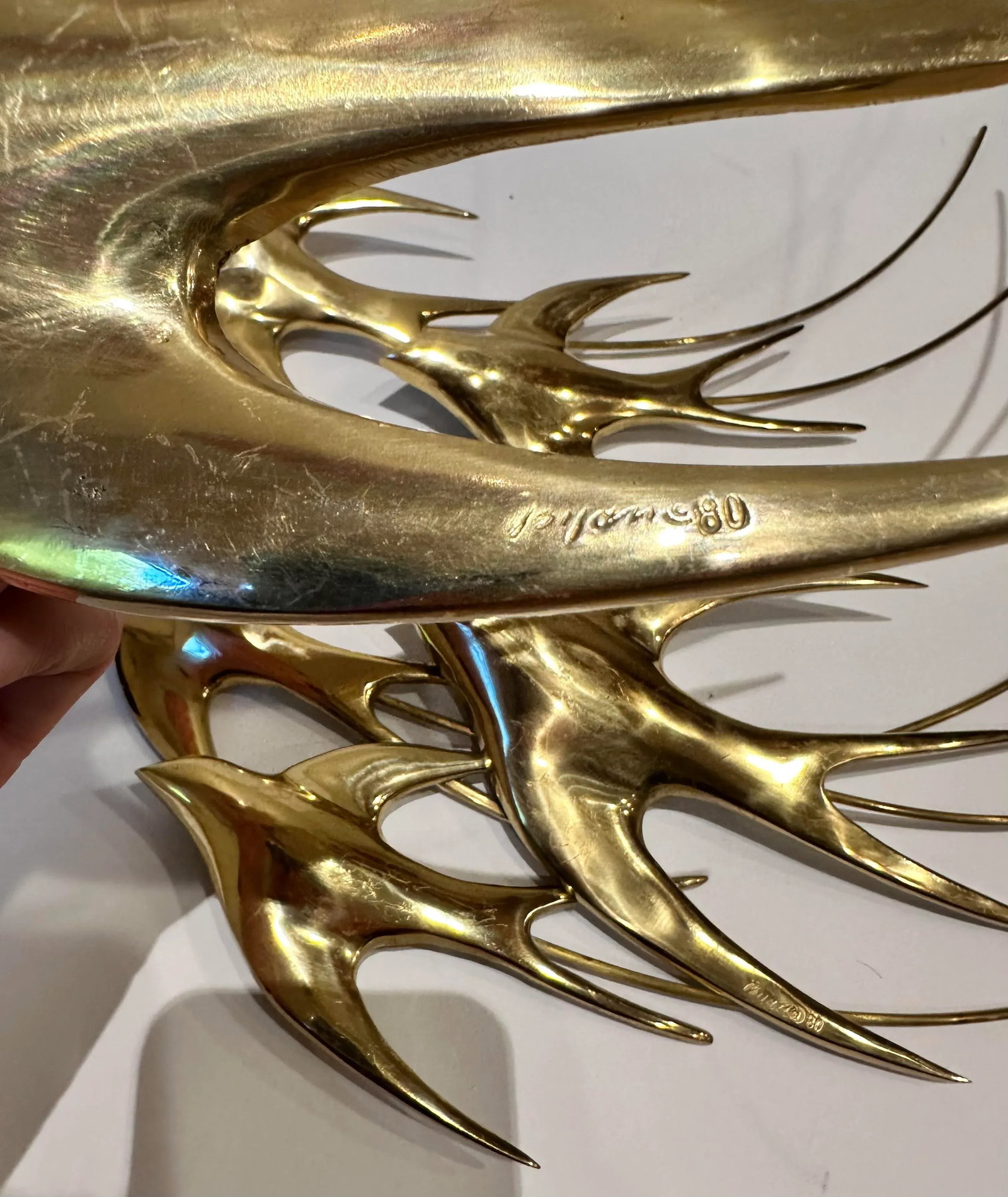 Brass Wall Sculpture Birds in Flight Bijan 1980- Set of 3 Decor - 2