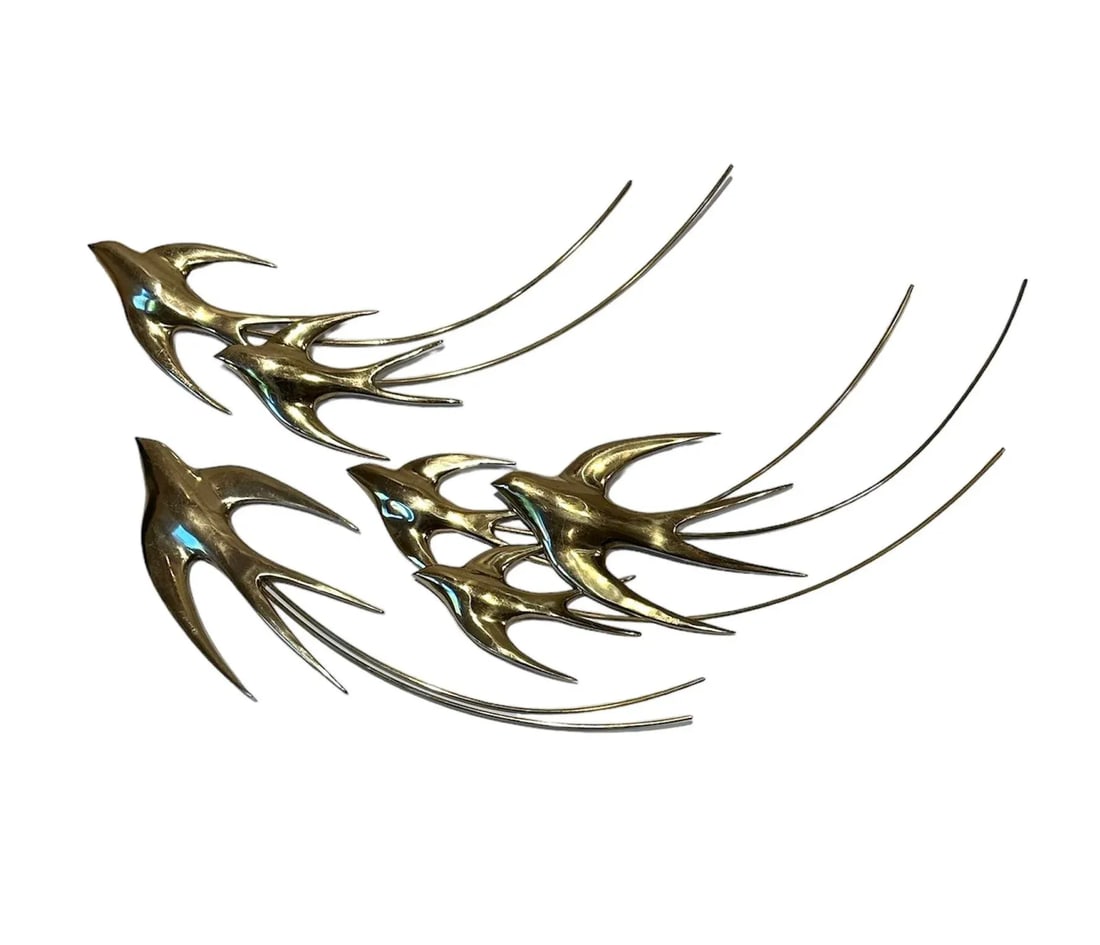 Brass Wall Sculpture Birds in Flight Bijan 1980- Set of 3 Decor - 3