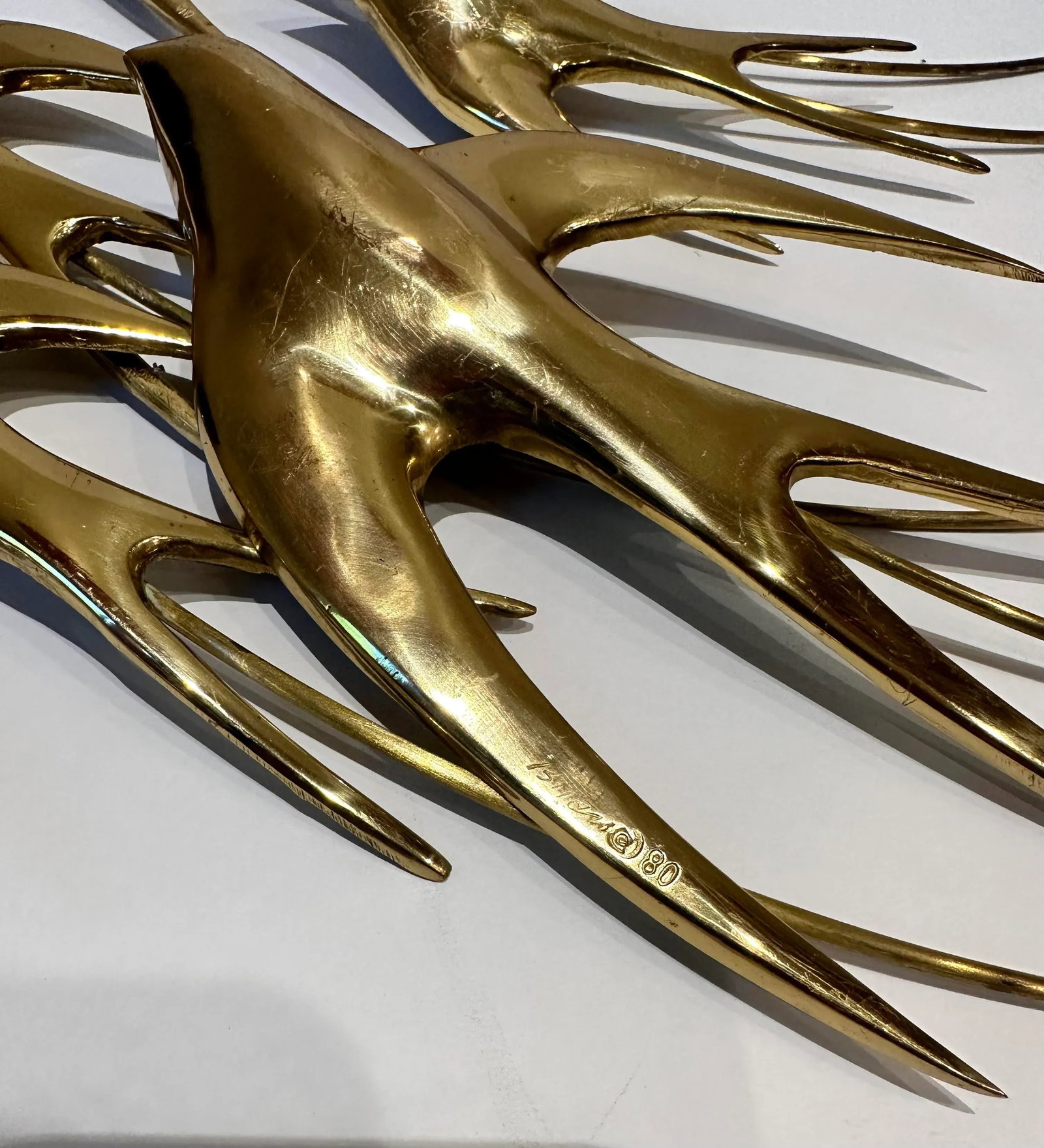 Brass Wall Sculpture Birds in Flight Bijan 1980- Set of 3 Decor - 4