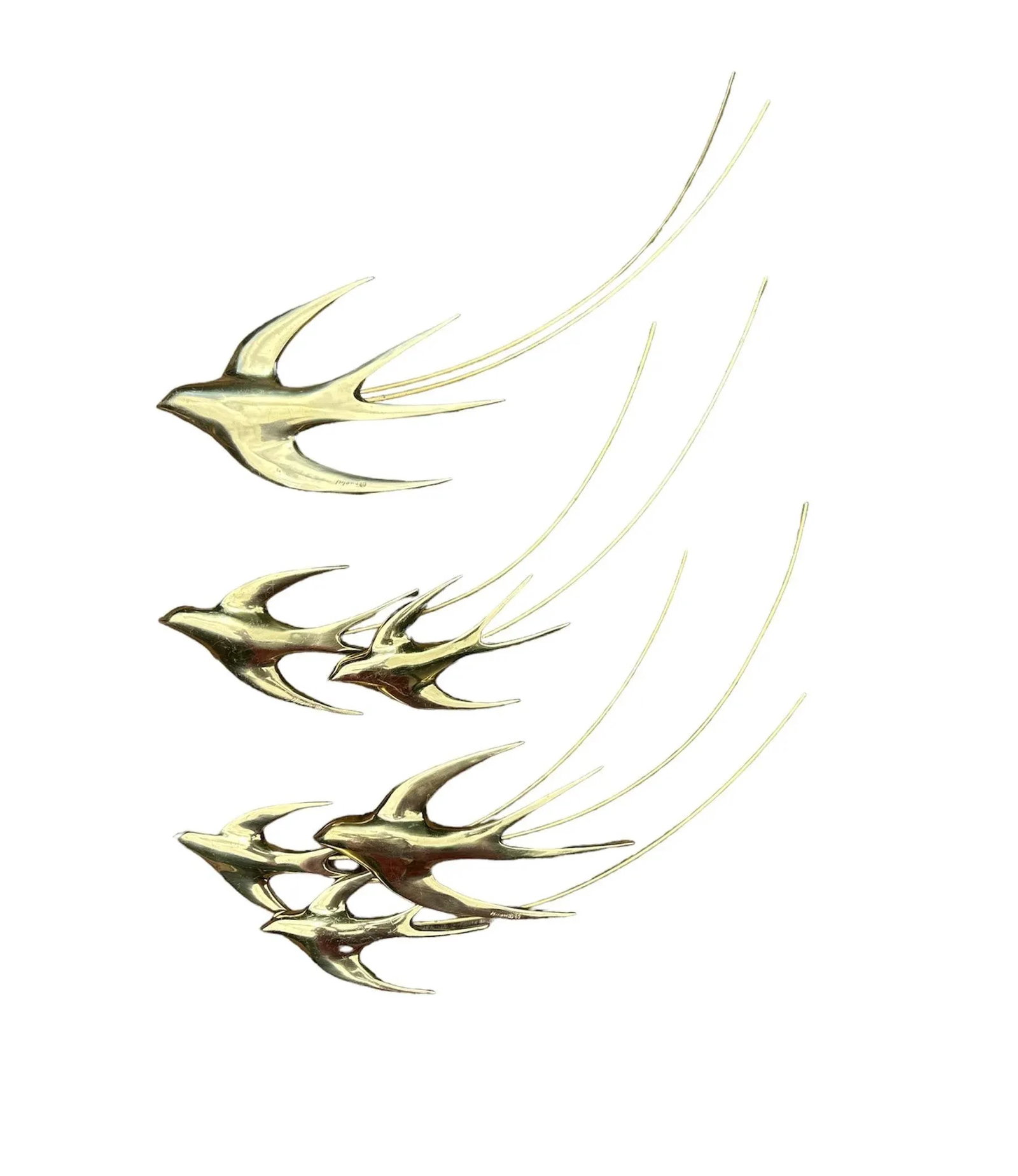 Brass Wall Sculpture Birds in Flight Bijan 1980- Set of 3 Decor - 5