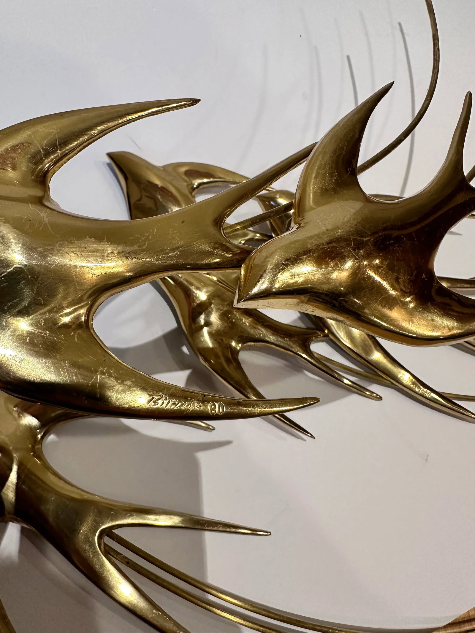 Brass Wall Sculpture Birds in Flight Bijan 1980- Set of 3 Decor - 6