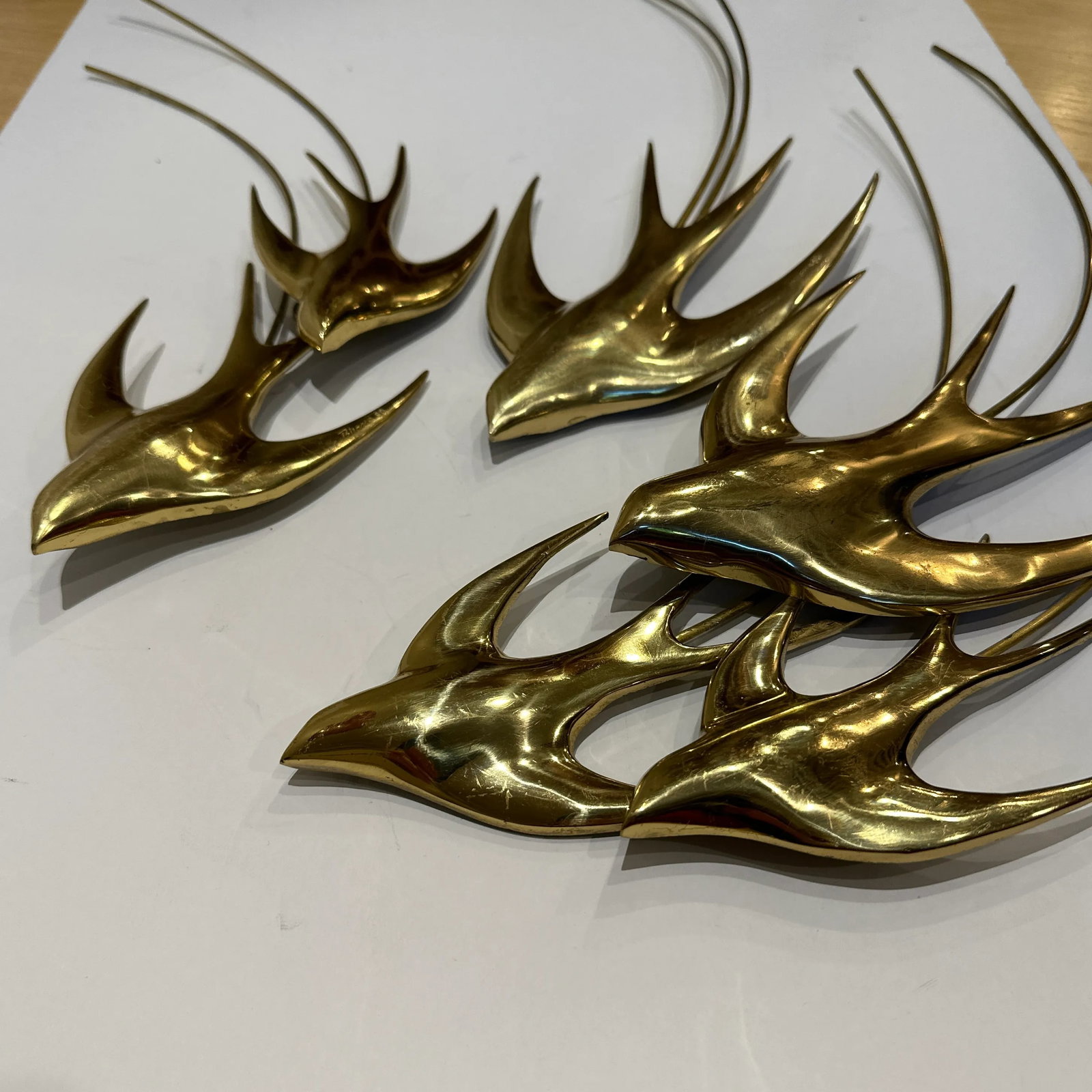 Brass Wall Sculpture Birds in Flight Bijan 1980- Set of 3 Decor - 7