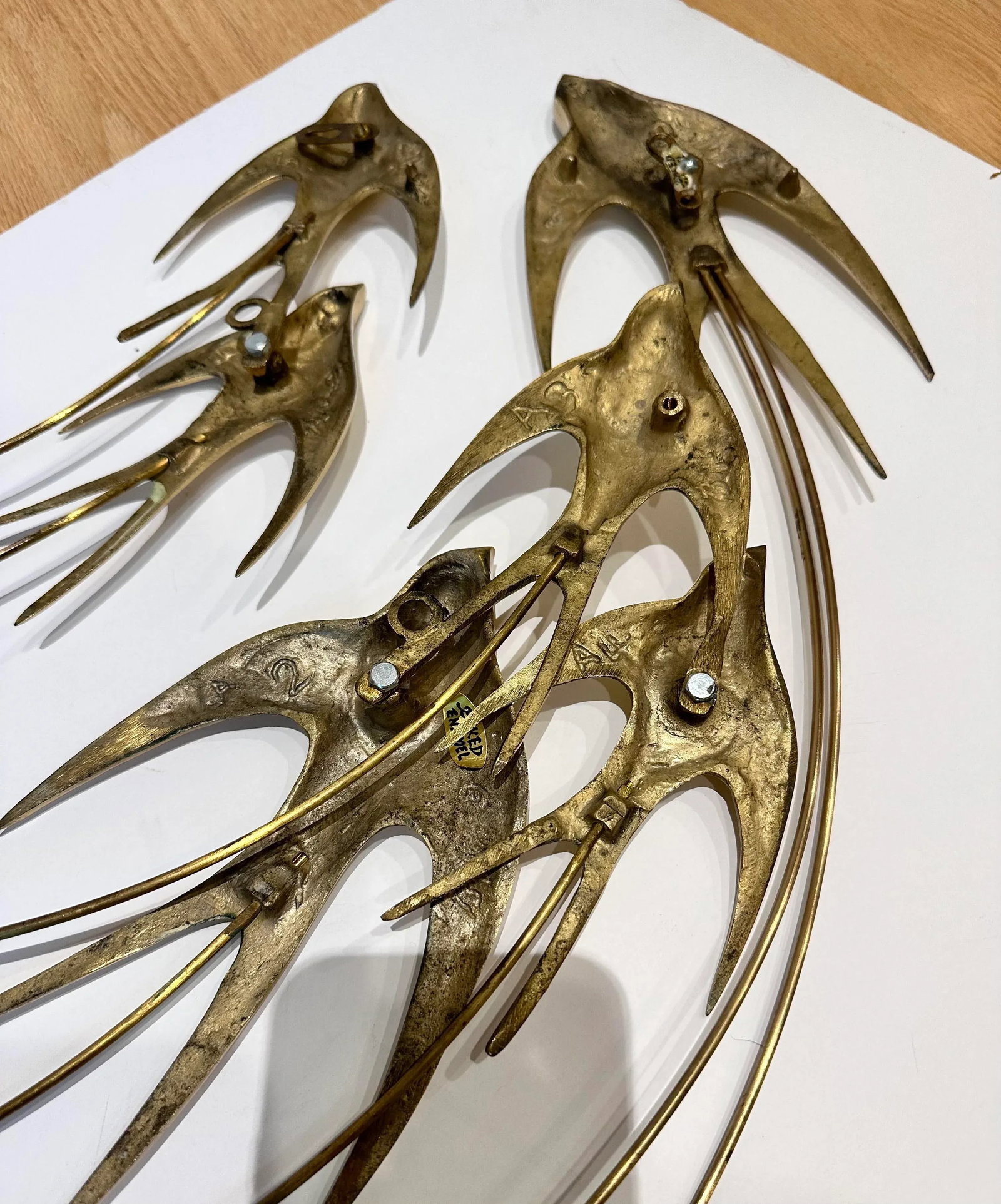 Brass Wall Sculpture Birds in Flight Bijan 1980- Set of 3 Decor - 8