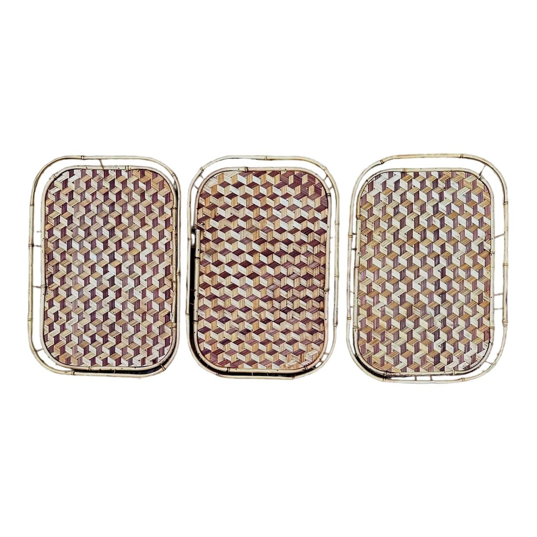 Vintage Boho Woven Rattan and Bamboo Stackable Trays - Set of 3 (1 of 9)