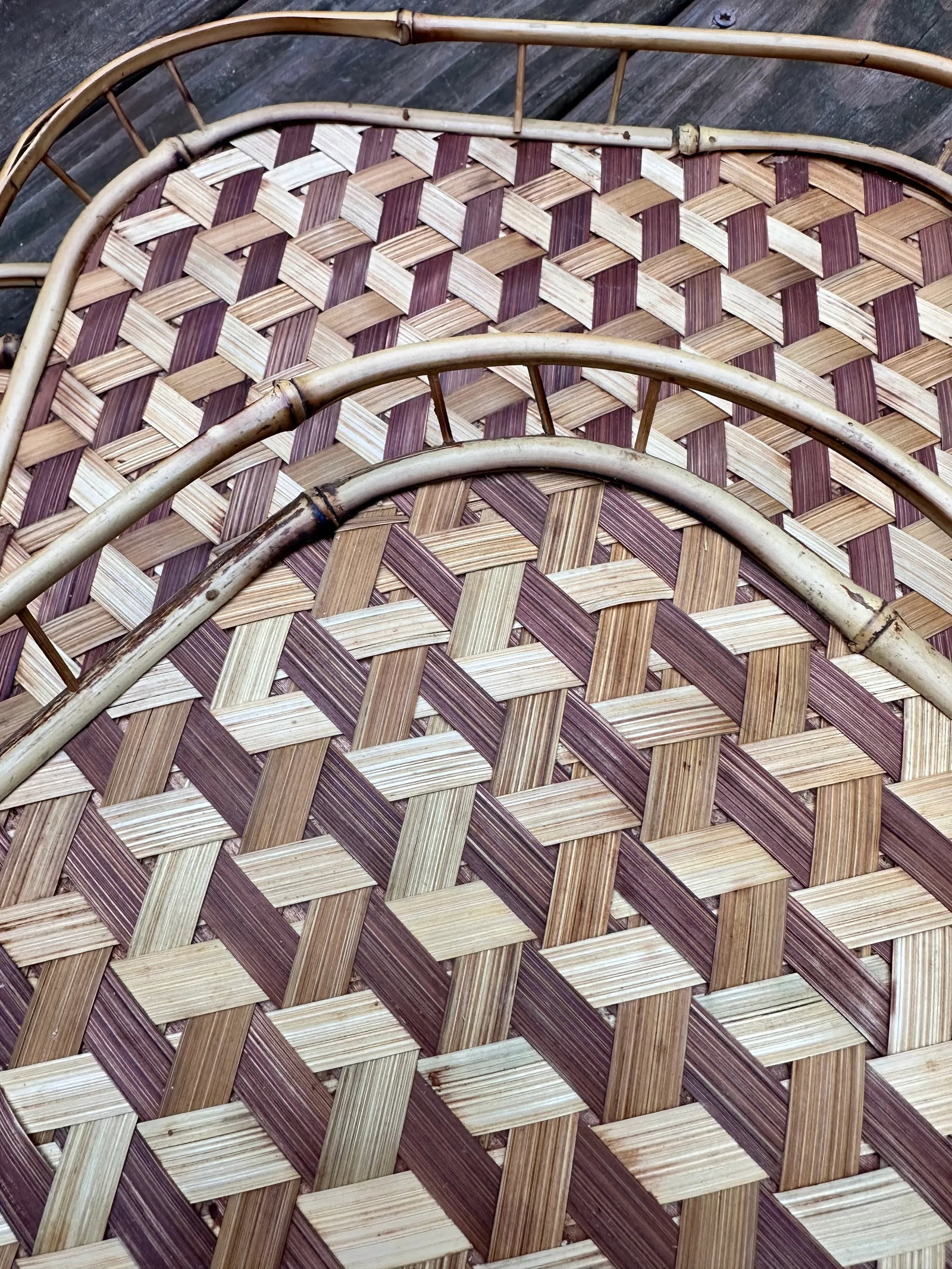 Vintage Boho Woven Rattan and Bamboo Stackable Trays - Set of 3 - 2