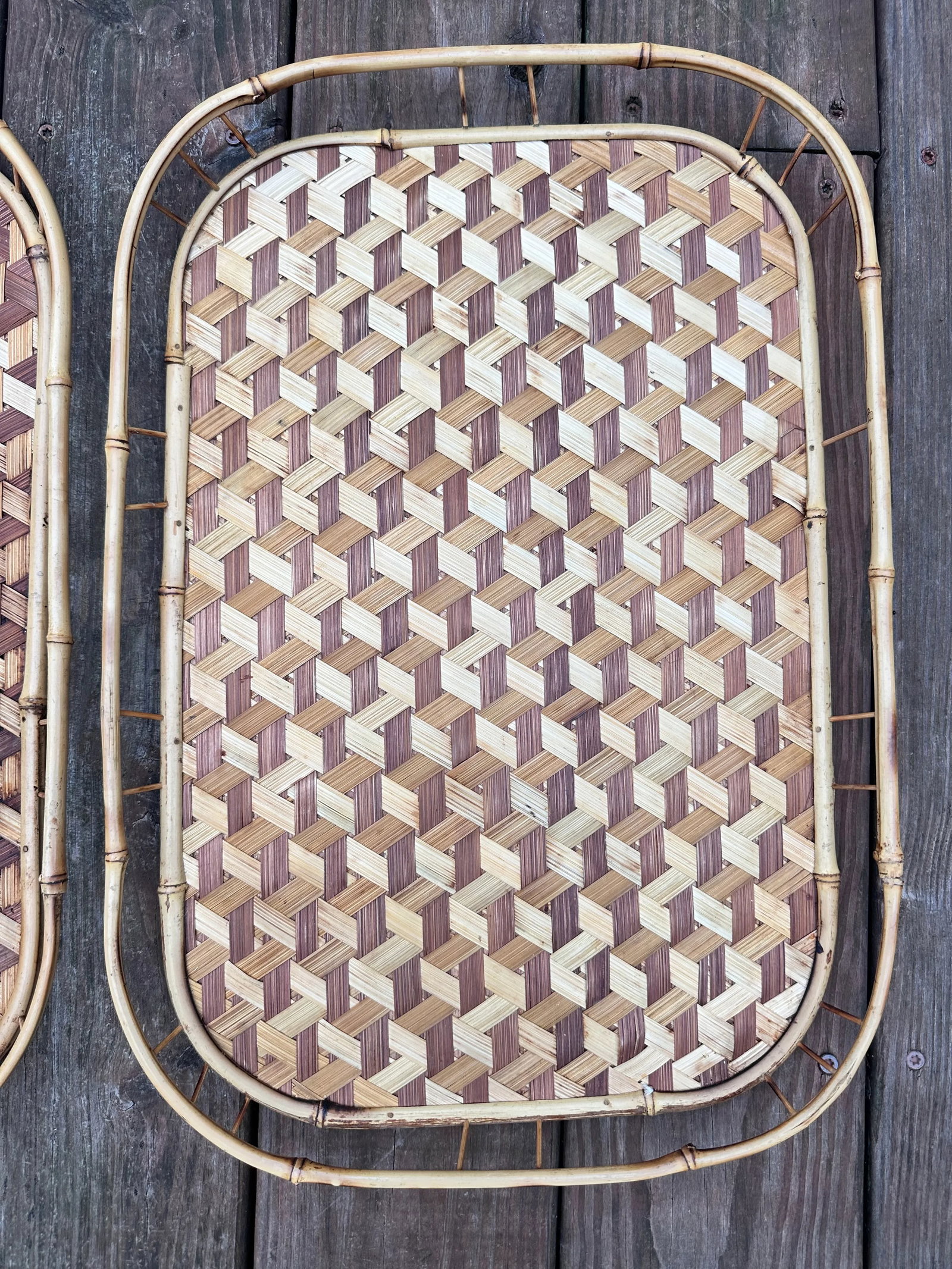 Vintage Boho Woven Rattan and Bamboo Stackable Trays - Set of 3 - 3