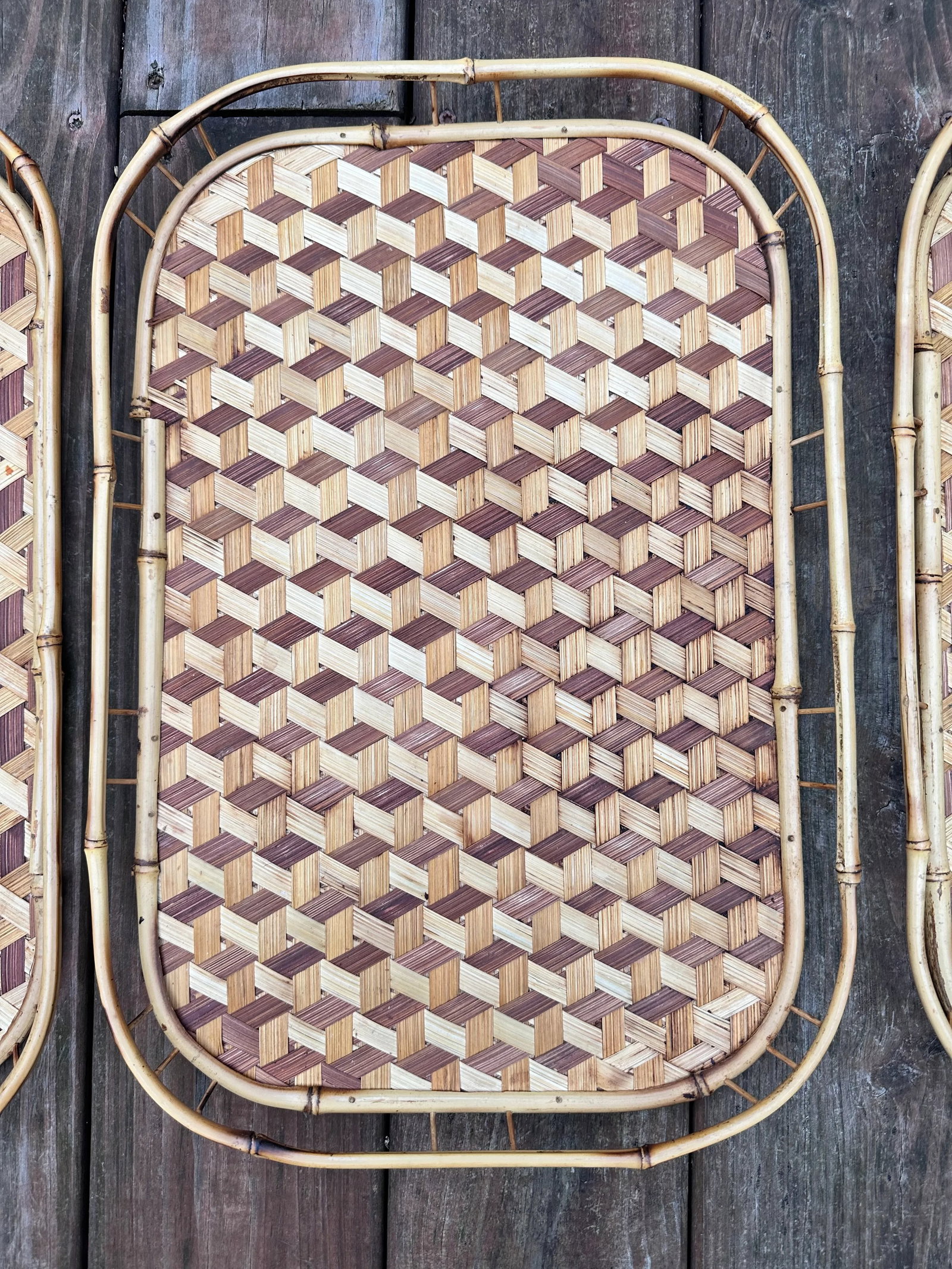 Vintage Boho Woven Rattan and Bamboo Stackable Trays - Set of 3 - 4