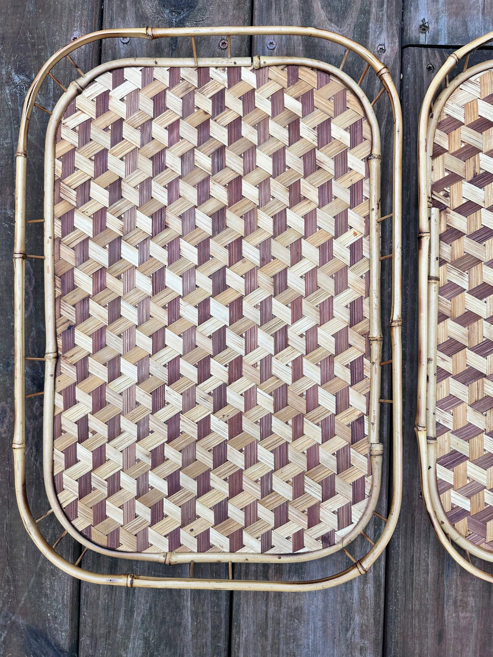 Vintage Boho Woven Rattan and Bamboo Stackable Trays - Set of 3 - 5