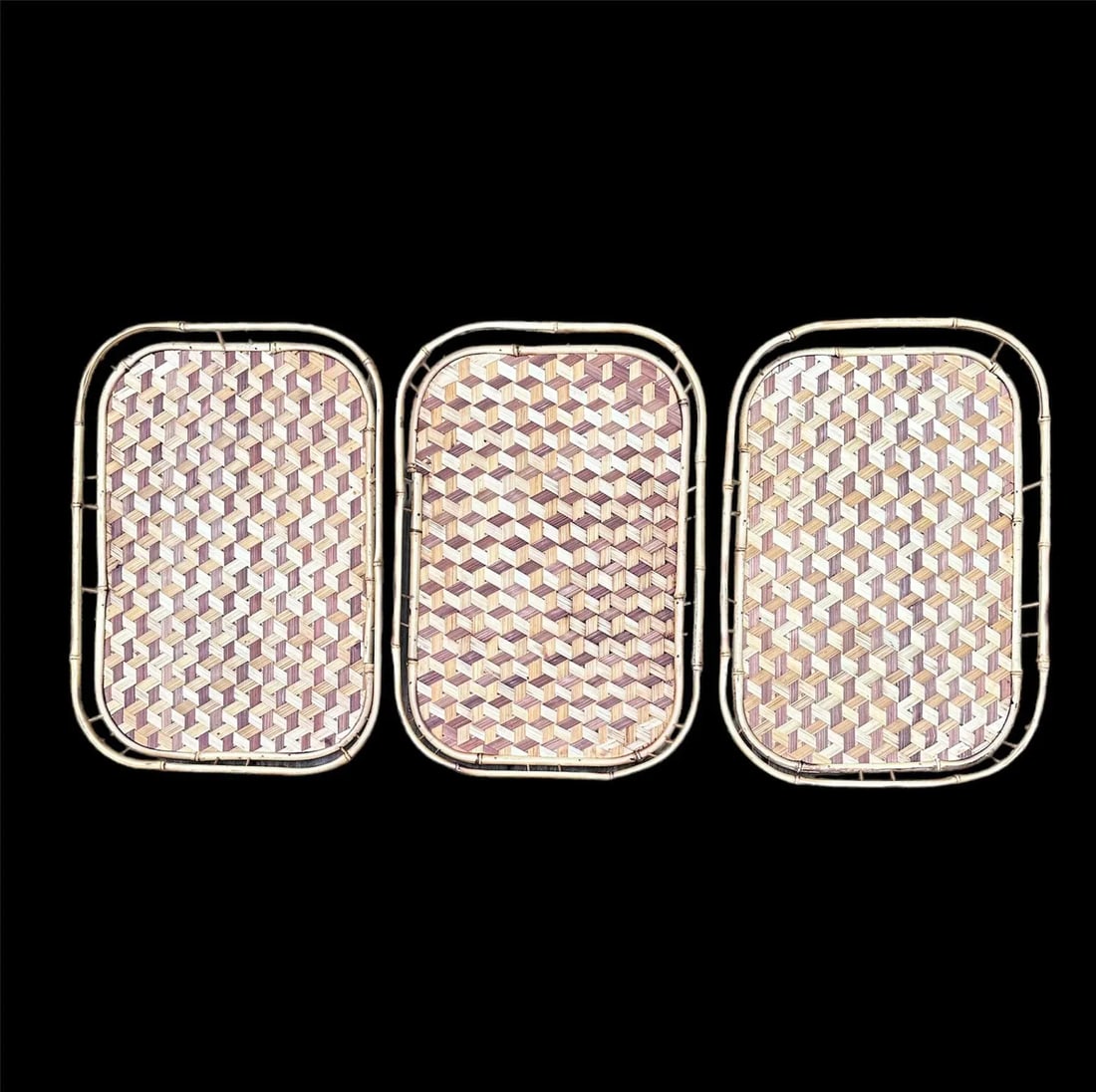 Vintage Boho Woven Rattan and Bamboo Stackable Trays - Set of 3 - 6