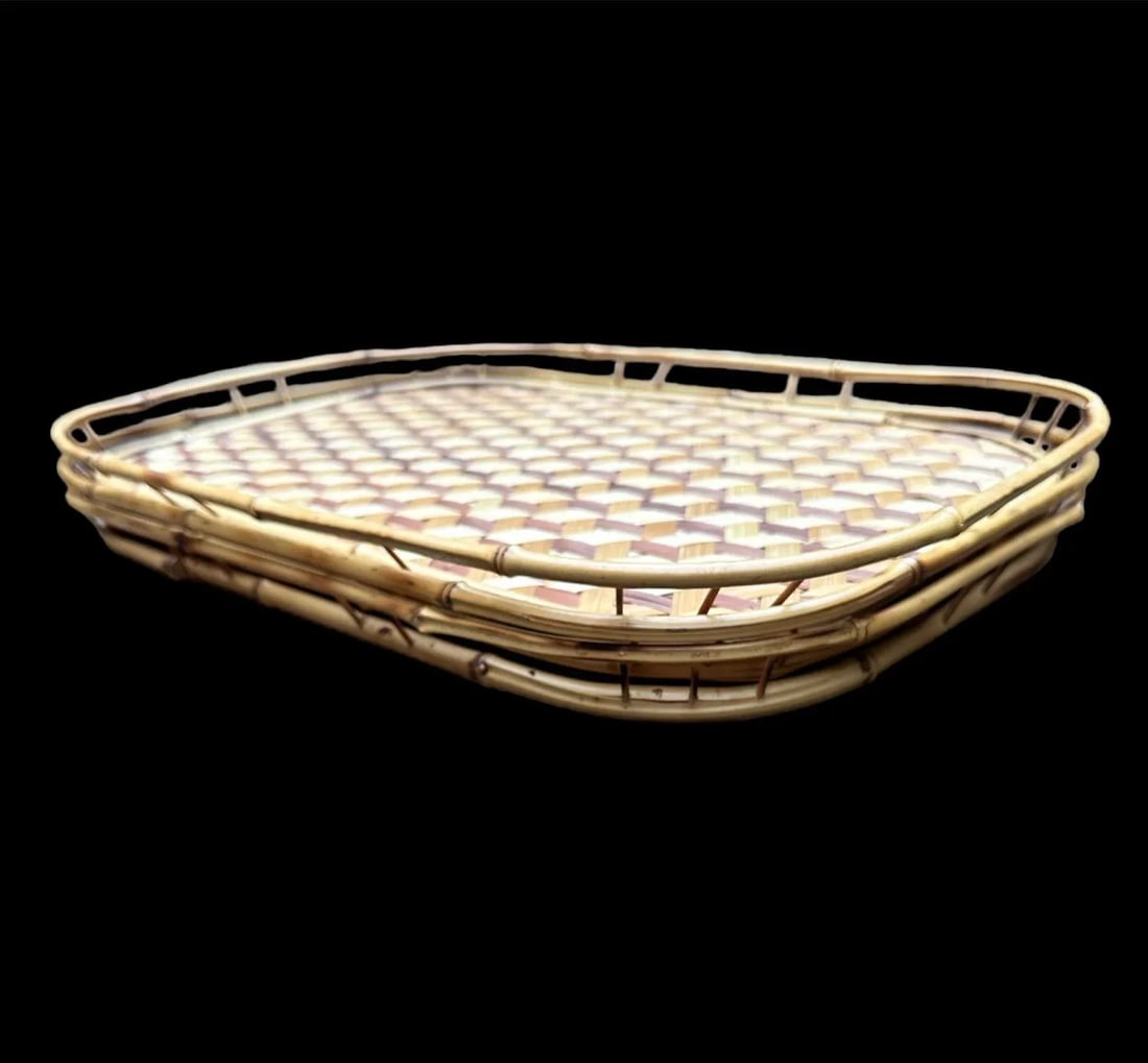 Vintage Boho Woven Rattan and Bamboo Stackable Trays - Set of 3 - 8